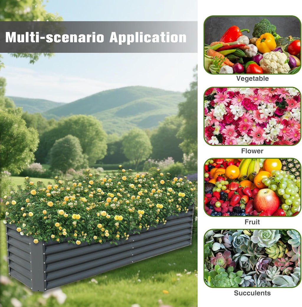 6x3x2FT Galvanized Planter Raised Garden Boxes Outdoor Large Metal Gardens Beds for Vegetables Flowers Herbs Succulents 269 Gallon Capacity