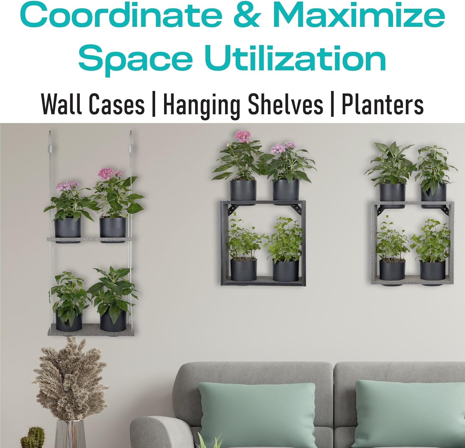 Urban Garden Decor with Pots Included, Hanging Planters for Indoor Outdoor Plants, Hanging Flowerpots, Wall Hanging Plant Holder Window Plant Shelves (Coffee Brown, Combo)