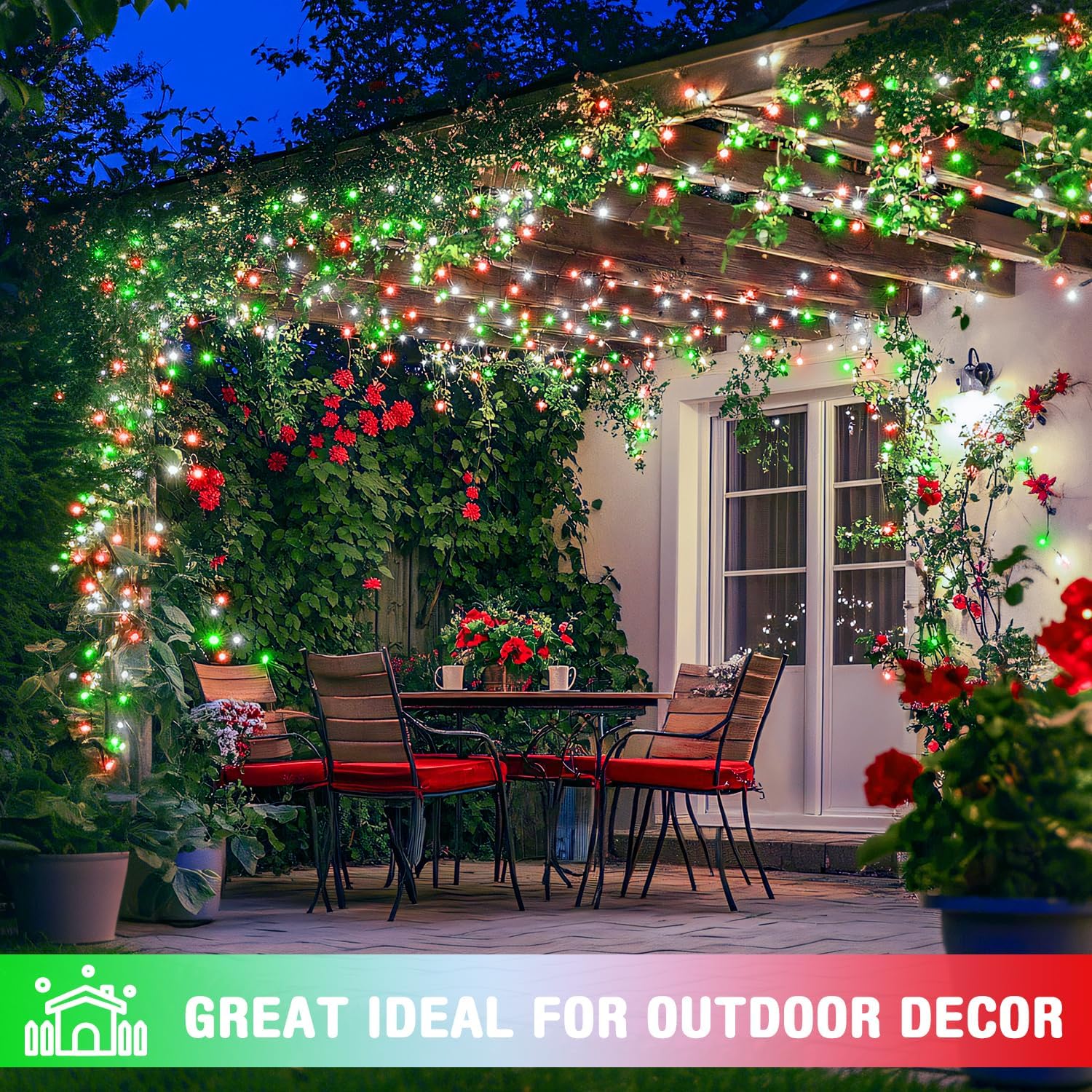 JMEXSUSS Connectable Red White and Green Christmas Lights, 8 Modes 100 LED Twinkle String Lights Indoor, Clear Wire Plug-in String Lights Outdoor Waterproof