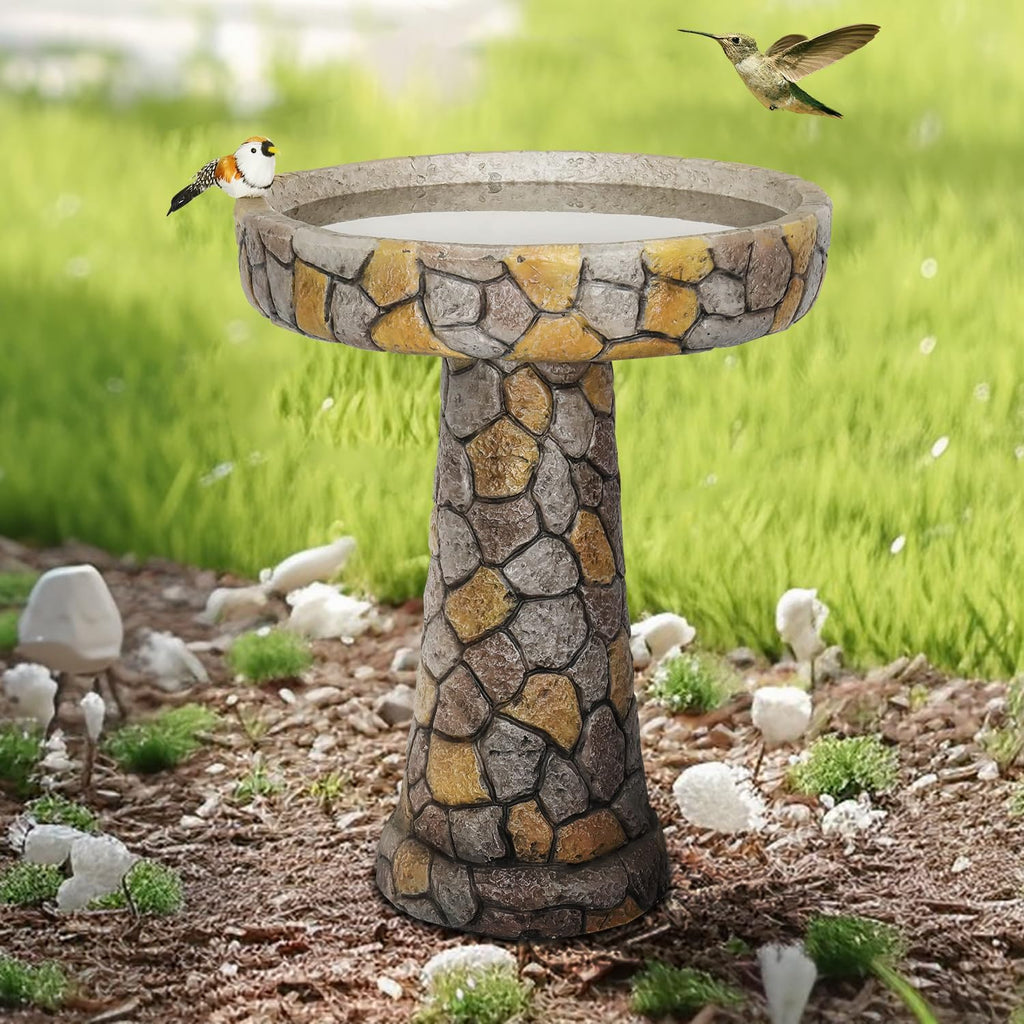 Outdoor Bird Bath - 24" H * 18.8" Φ Mosaic Stone Design BirdBath Perfect for Adding Interest to Your Garden, Patio, Backyard, Porch