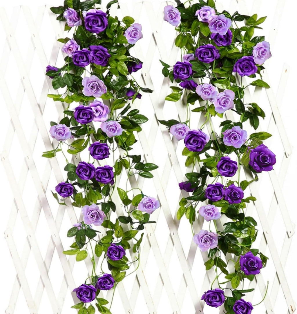 JUSTOYOU 2 Pack (15.8FT) Fake Rose Garland, Artificial Roses Vines Flower Garland Hanging Floral Vine Wedding Home Backdrop Party Arch Arrangement Decoration