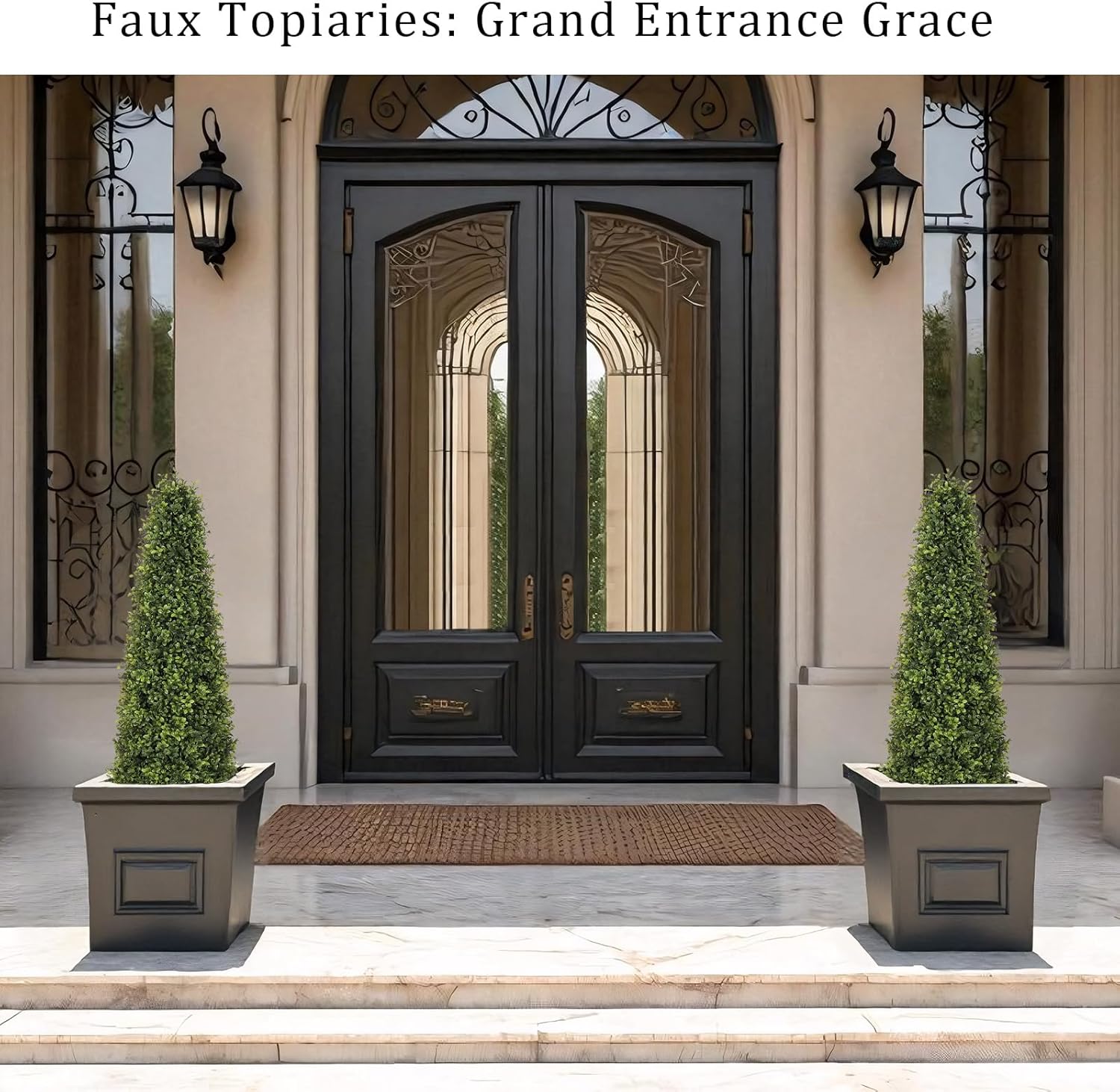 4ft Artificial Boxwood Topiary Trees (Set of 2) - UV Resistant Faux Plants Outdoor, Realistic 48in Fake Potted Bushes and Shrubs for Front Porch, Planter, Patio - Low Maintenance & Evergreen