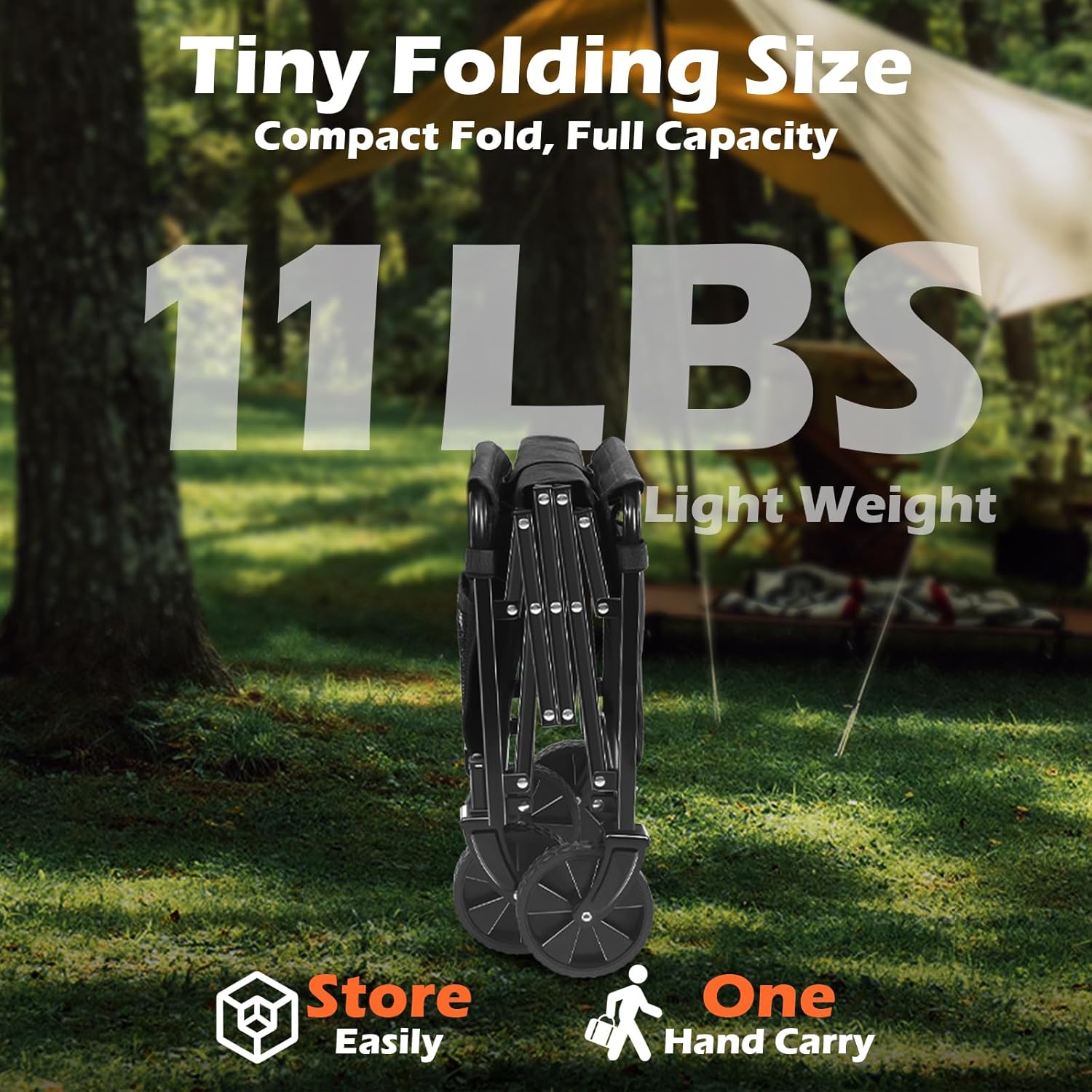 Wagons Carts Foldable, Collapsible Wagon, Foldable Wagon Cart with Wheels, Folding Wagons for Beach Camp Sports Garden, 2 Cup Holders/Lightweight Portable/Black/360 LBS