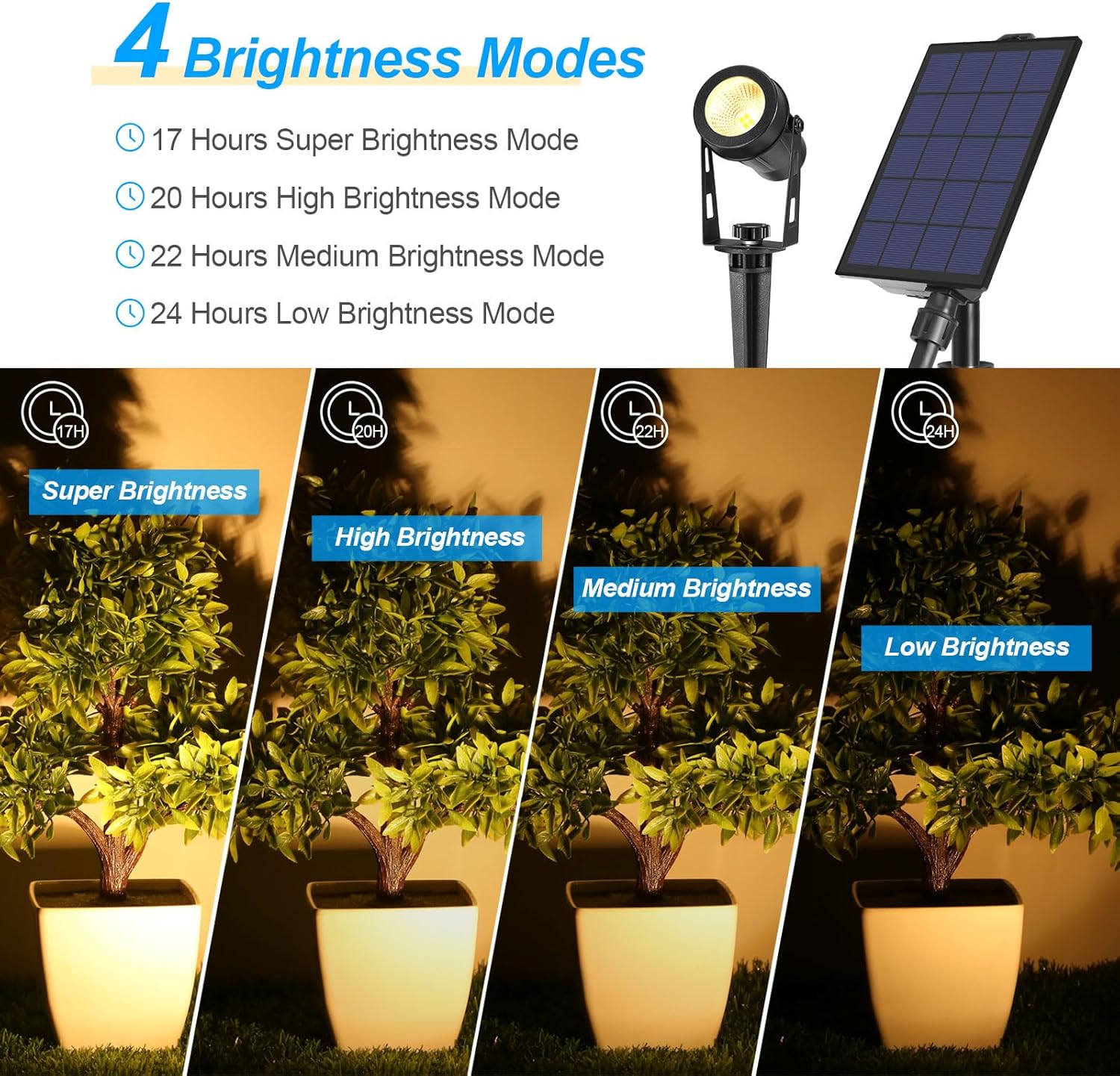 Solar Spot Lights Outdoor, 4-in-1 Landscape Lights with Remote Control, Auto On/Off Solar Uplights for Yard Garden Tree Decoration (Warm White)