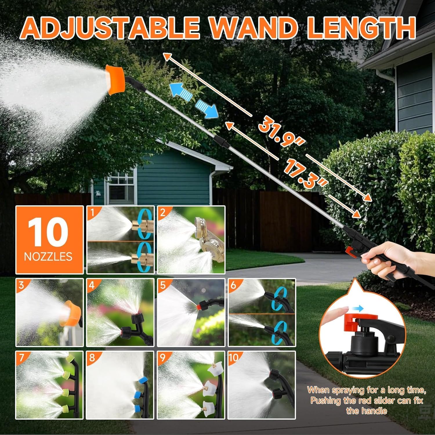 10.6 Gallon Battery Powered Sprayer with Double Professional Pump, Portable Sprayer with Wheels,0-94 PSI,12V 8Ah Battery,Adjustable HD Wand and 10 Nozzles for Weeding, Spraying, Cleaning