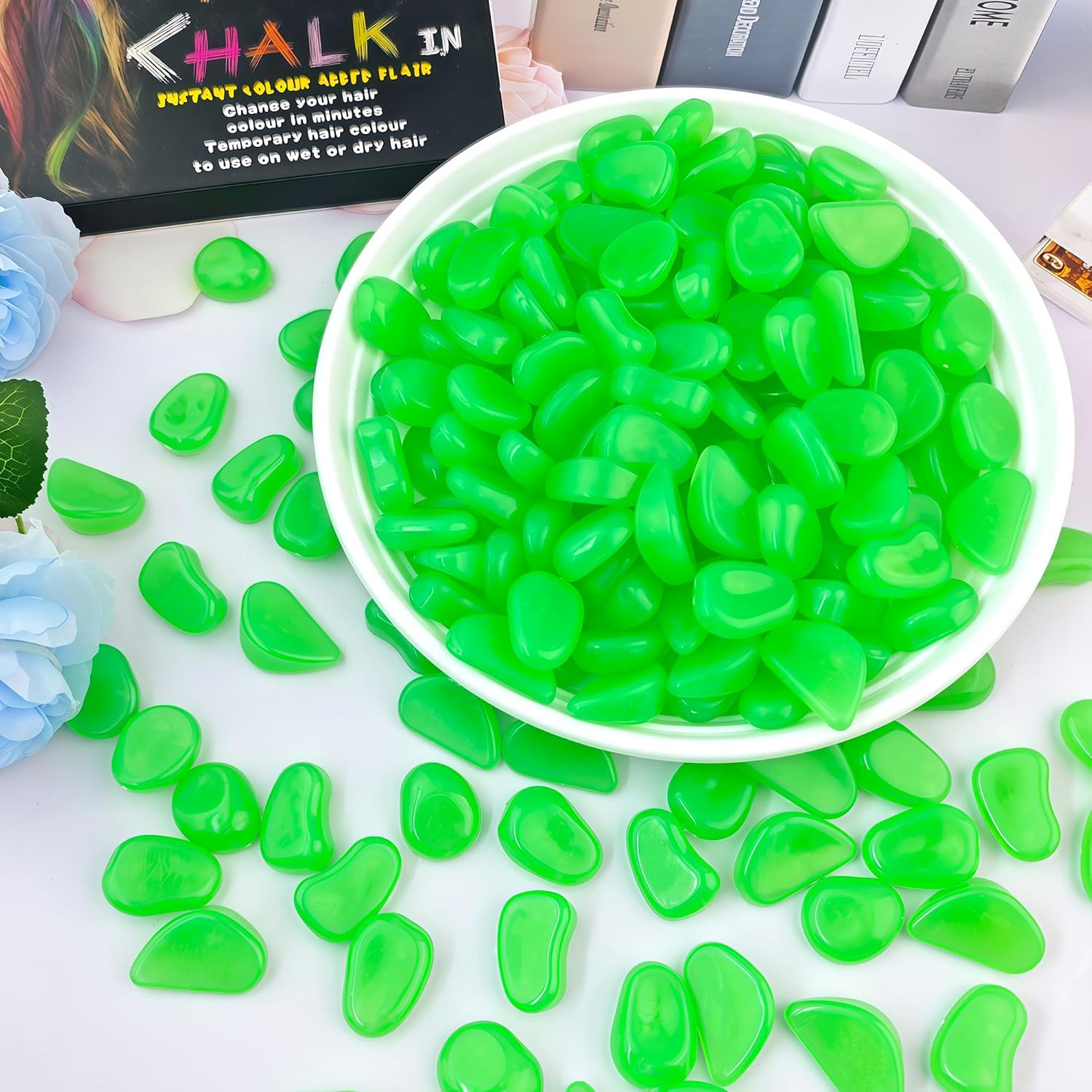 2.1LB 25-27mm Green Glow in The Dark Rocks Outdoor Decorative Stones Luminous Pebbles Glow Stones for Patio Landscaping Walkway Driveway Large Glowing Stones Garden Stones