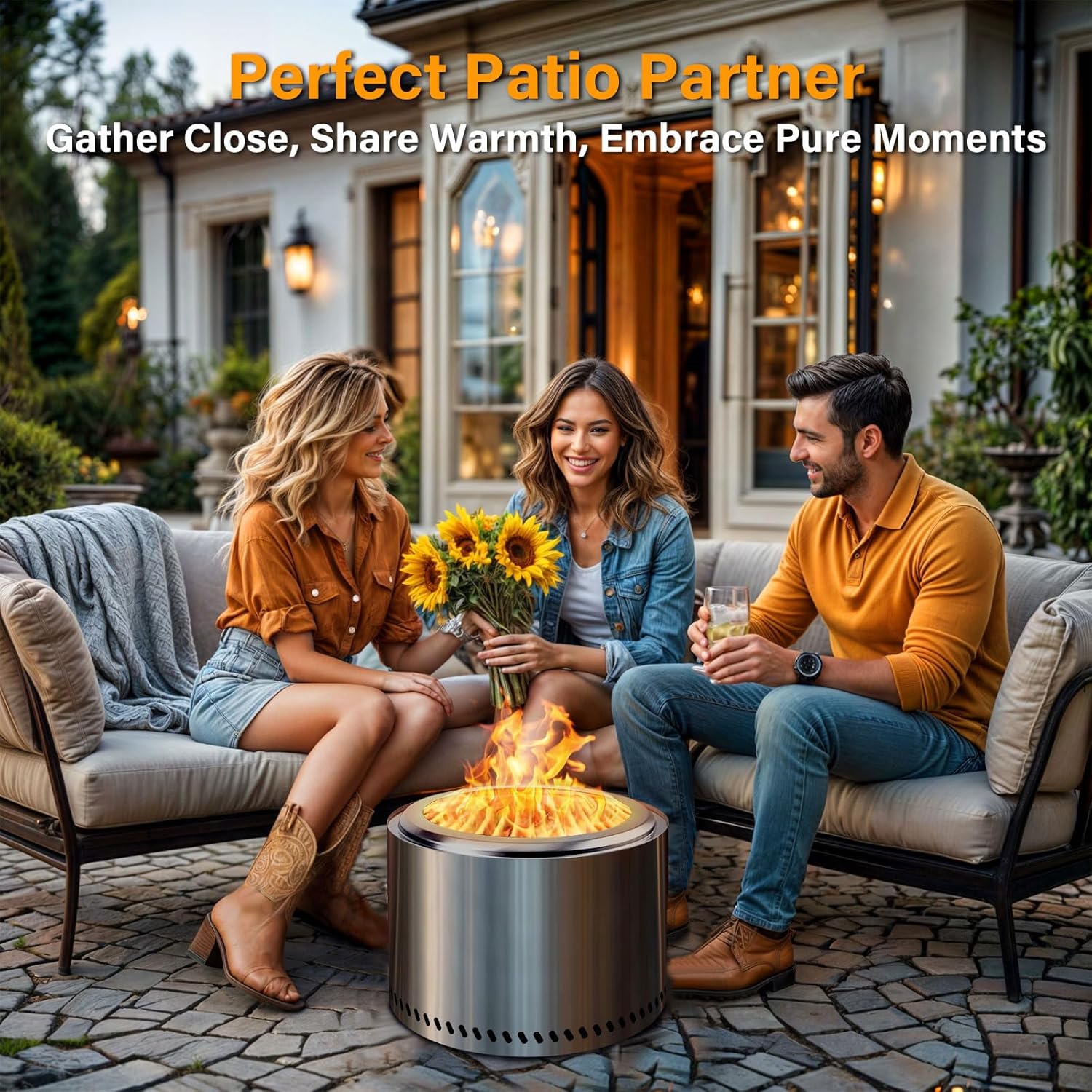 HGD 15" Smokeless Fire Pit Outdoor, Stainless Steel Wood Burning Firepit with Secondary Combustion, Backyard Patio Stove for Garden, BBQ & Bonfire