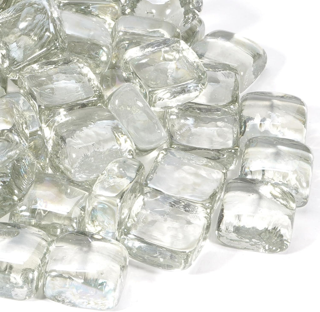 Clear Fire Pit Glass Cube, Tempered Glass Bead for Fireplace, Firepit Table Indoor or Outdoor, Propane and Natural Gas, 10 Pounds Fire Rocks, Heat Resistant, No Poping, Crystal Reflective