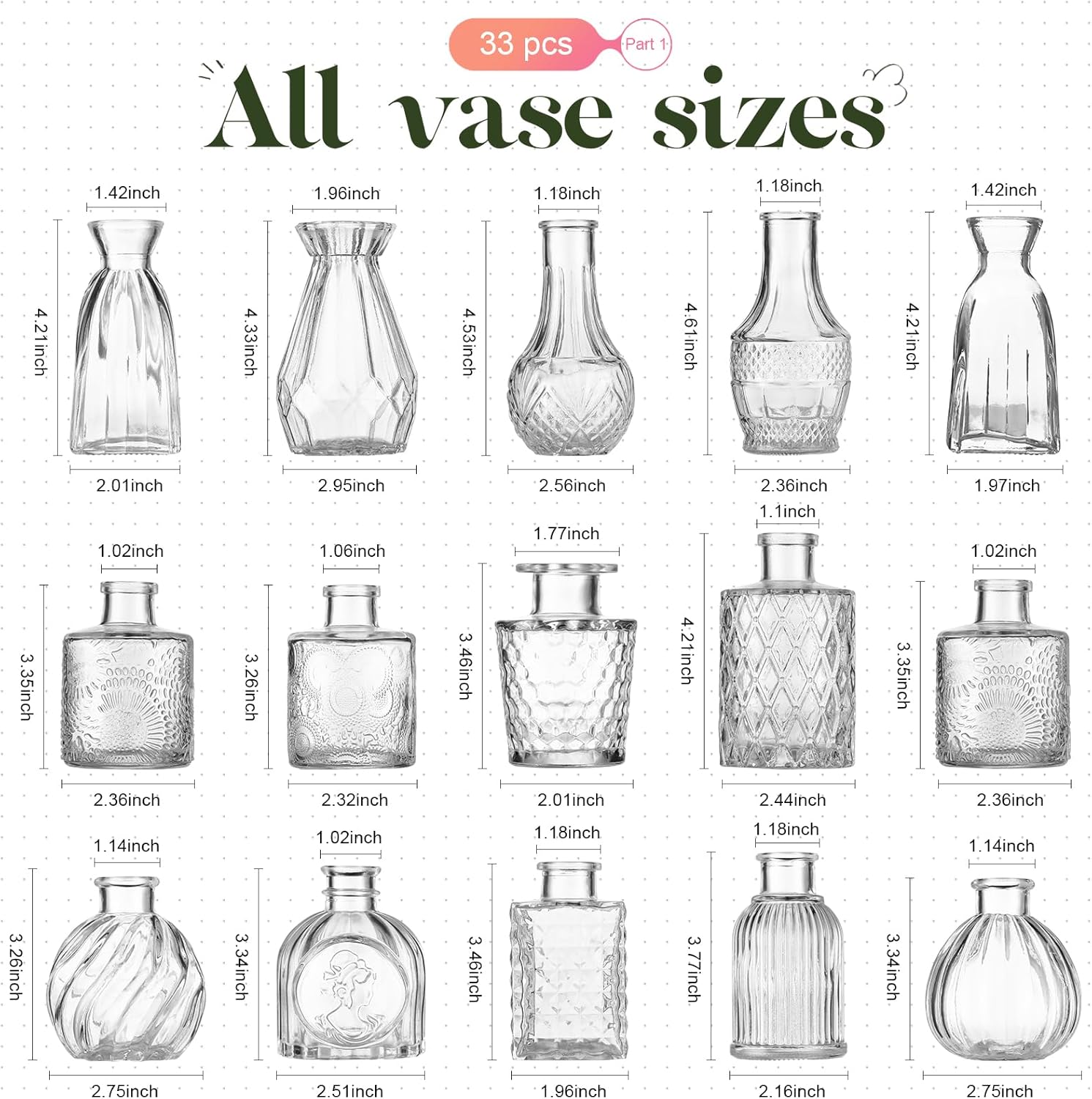 Set of 33 Bud Vases for Flowers, Small Glass Vases for Flowers,Small Vintage Glass Bottles for Rustic Wedding Centerpieces and Home Table Flower Decor