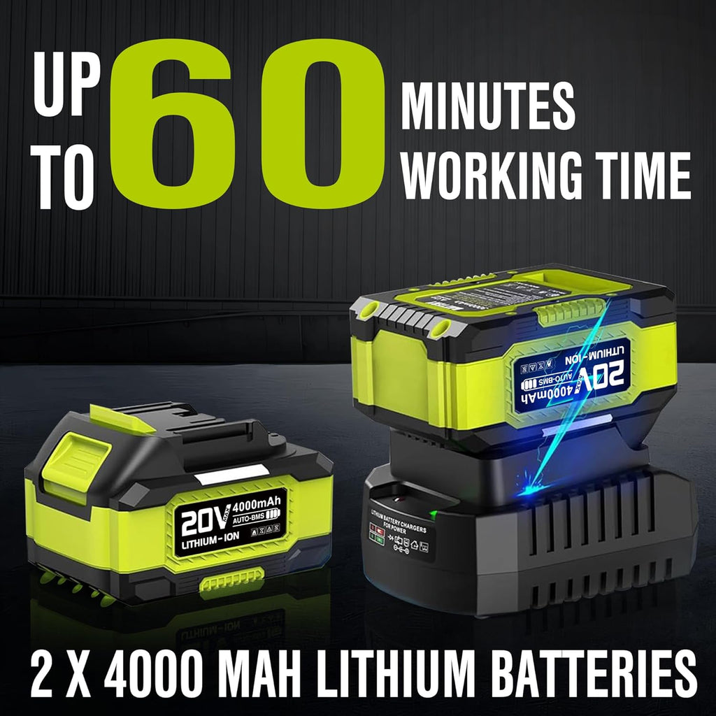 Cordless Leaf Blower 20V Powerful Electric Leaf Blower with 2x4.0Ah Batteries and Charger, Variable Speed & Turbo, Up to 550CFM and 150MPH Lightweight Battery Powered Leaf Blowers for Lawn Care, Patio