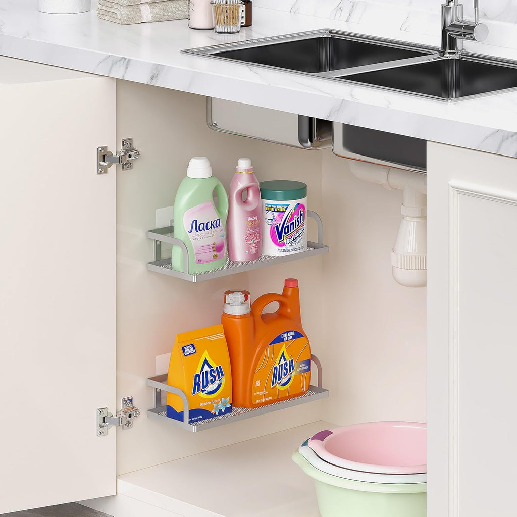 PUSDON Metal Wall Hanging Basket 2 Packs DIY Suitable for Multiple Scenes - Middle Silver Grey Hollowout