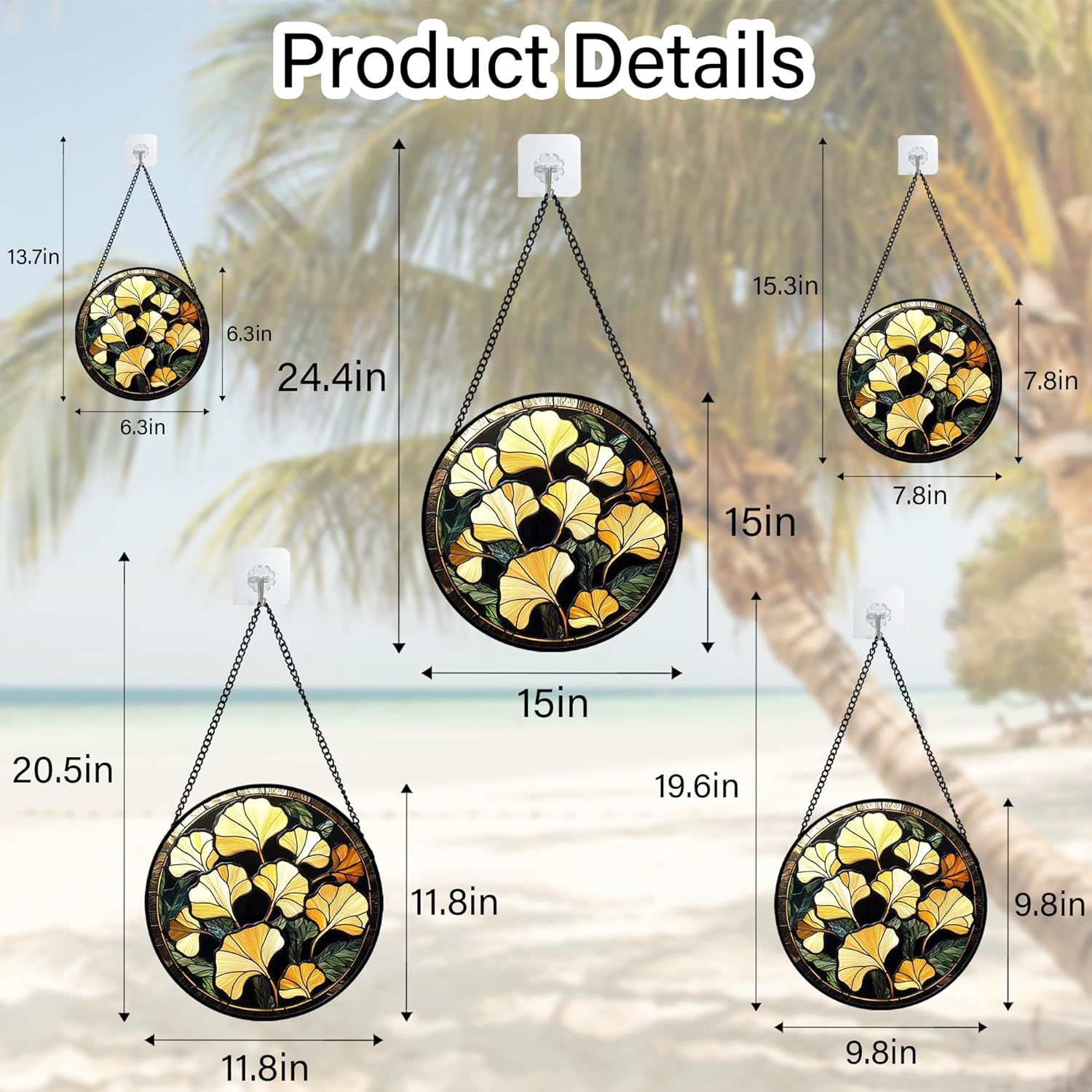 Stained Glass Window Hanging - Ginkgo Leaf Suncatcher for Doors Garden Patio Retro Fall Decor Sun Catchers Christmas Mother's Day Birthday Gifts for Women Men Mom Nana Friend 9.8 in