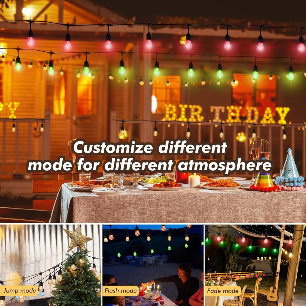 Auroraworld Outdoor String Lights, 48FT Color Changing Outdoor String Lights, Patio Lights Waterproof Porch Light with Remote, for Patio Decor, Balcony