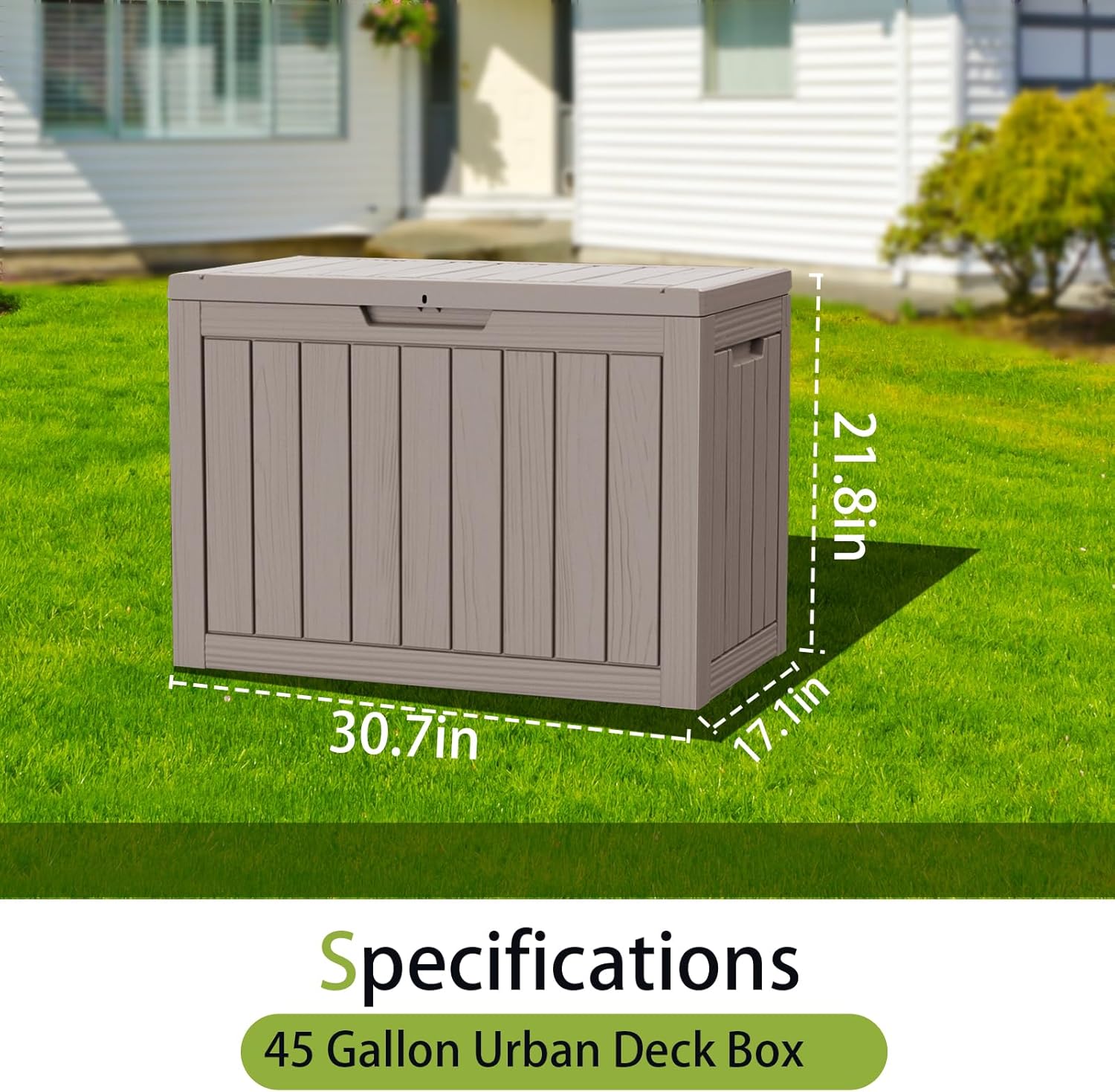 45 Gallon Outdoor Storage Box Waterproof Lockable Resin Deck Box Large, Patio Storage Bin for Pool Accessories Cushion Furniture, Garden Tools, UV-Resistant Outside Delivery Light Coffee