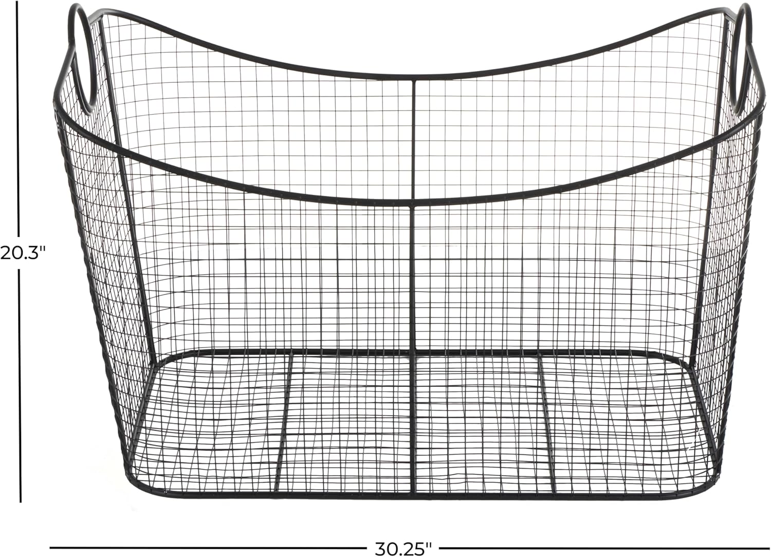 Deco 79 Metal Large Open Frame Wire Grid Storage Basket with Curved Sides and Ring Handles, 30" x 20" x 20", Black