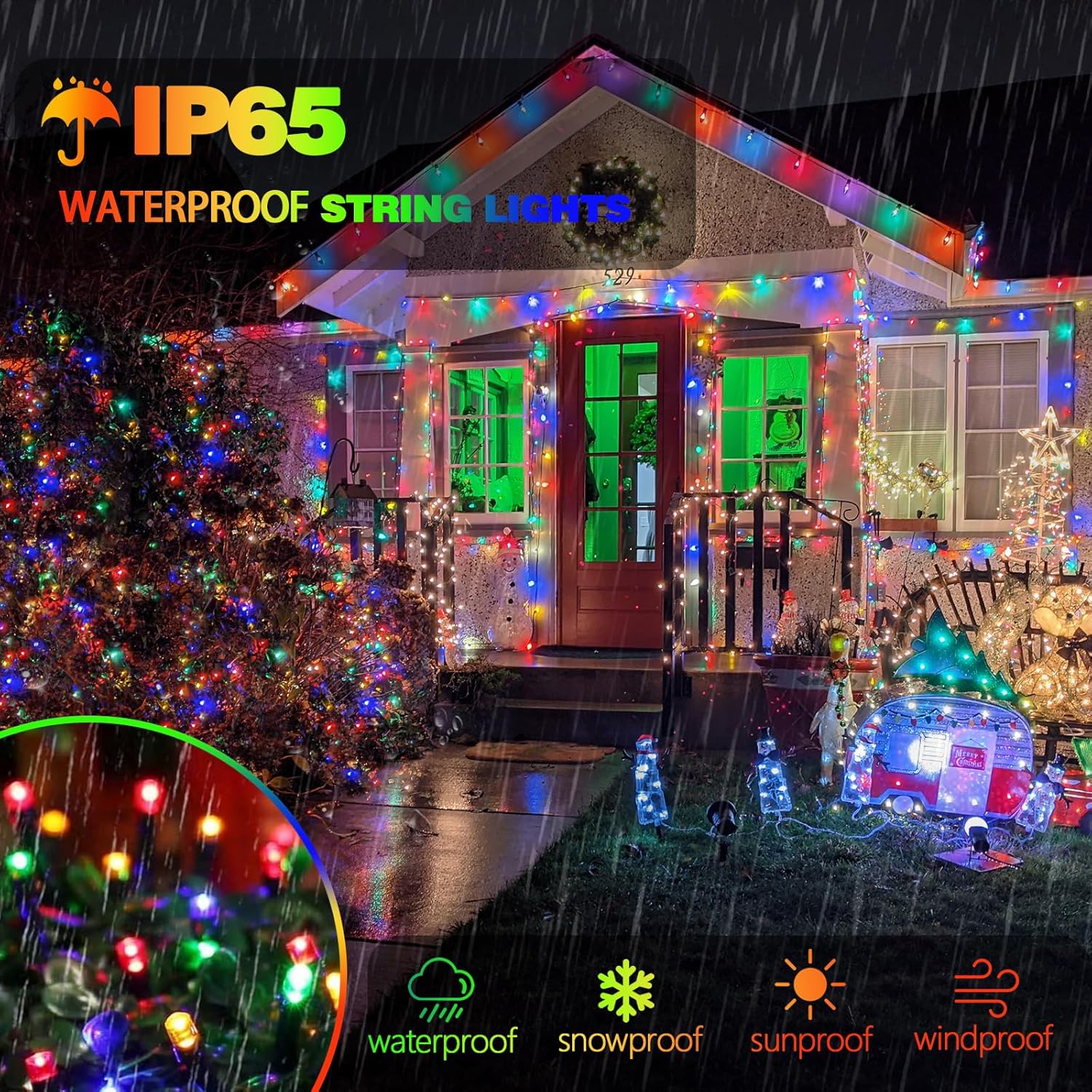 Solar Christmas Lights, Super Bright 270FT 480 LED Solar Lights String with 8 Lighting Modes, Outdoor Waterproof Green Wire Solar Mini Twinkle Light for Xmas Garden Decorations (Multi-Colored)