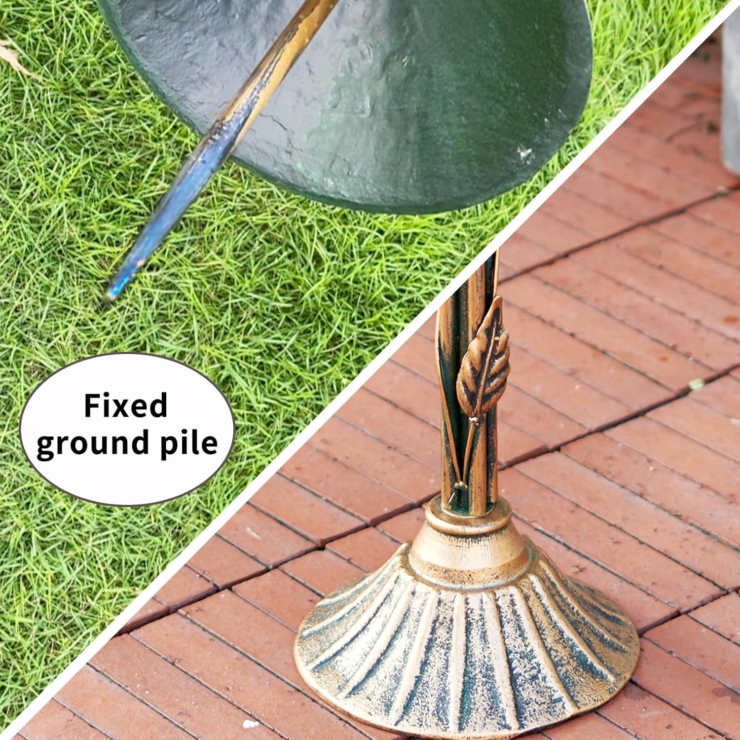 33.5 "H Cast Iron Base Outdoor Bird Bath, Metal Bird Feeding Bowl Tray, Metal Bird Bath Garden Patio Decor