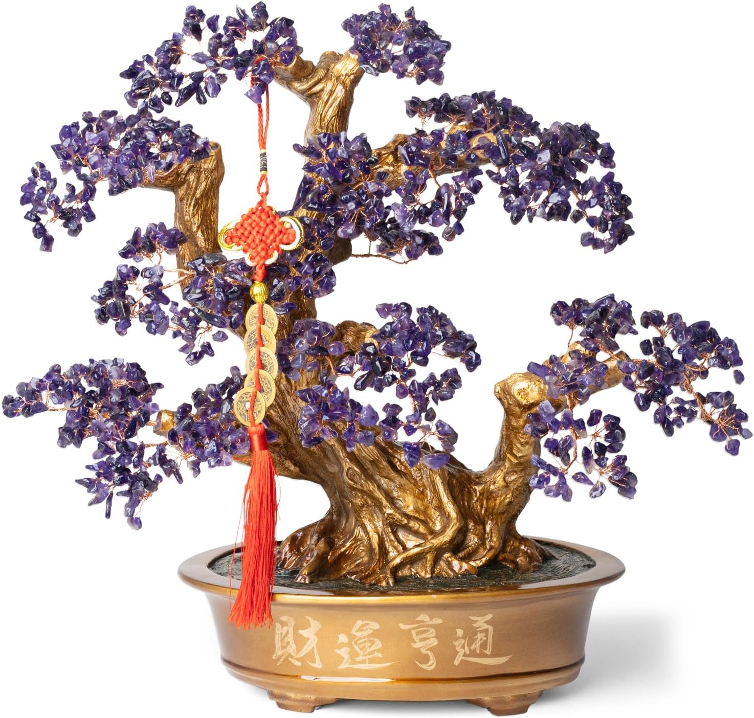 Natural Amethyst Gemstone Crystal Bonsai Tree of Life （1,350 Gemstone Count） Large Feng Shui Money Chakra Tree for Luck and Wealth Desk Decoration 20 Inches