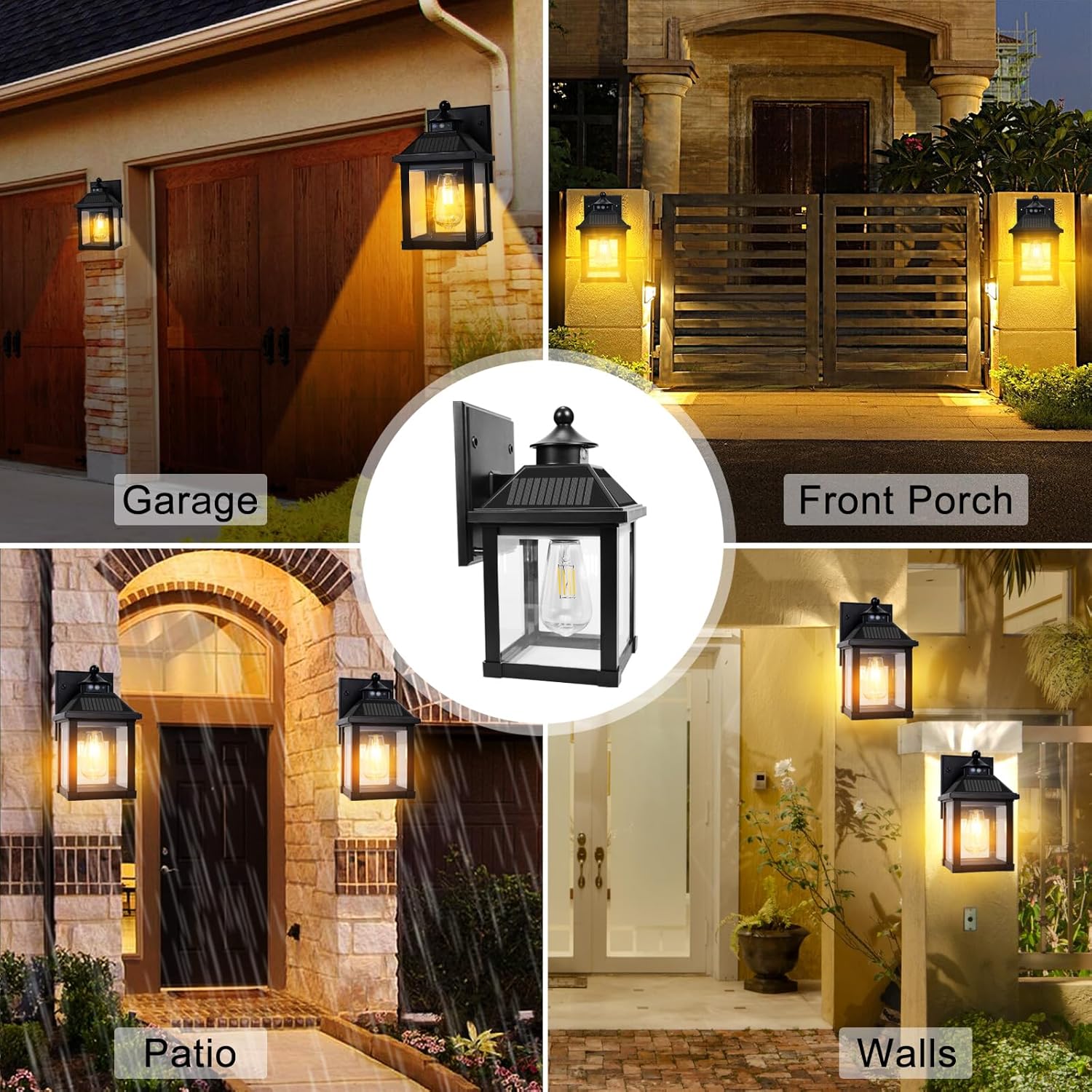 Solar Wall Lights Outdoor, Dusk to Dawn Motion Sensor Lights Waterproof, Solar Porch Lights with 3 Modes & Motion Sensor, Lantern Light Fixture for Patio Garage Entryway Garden