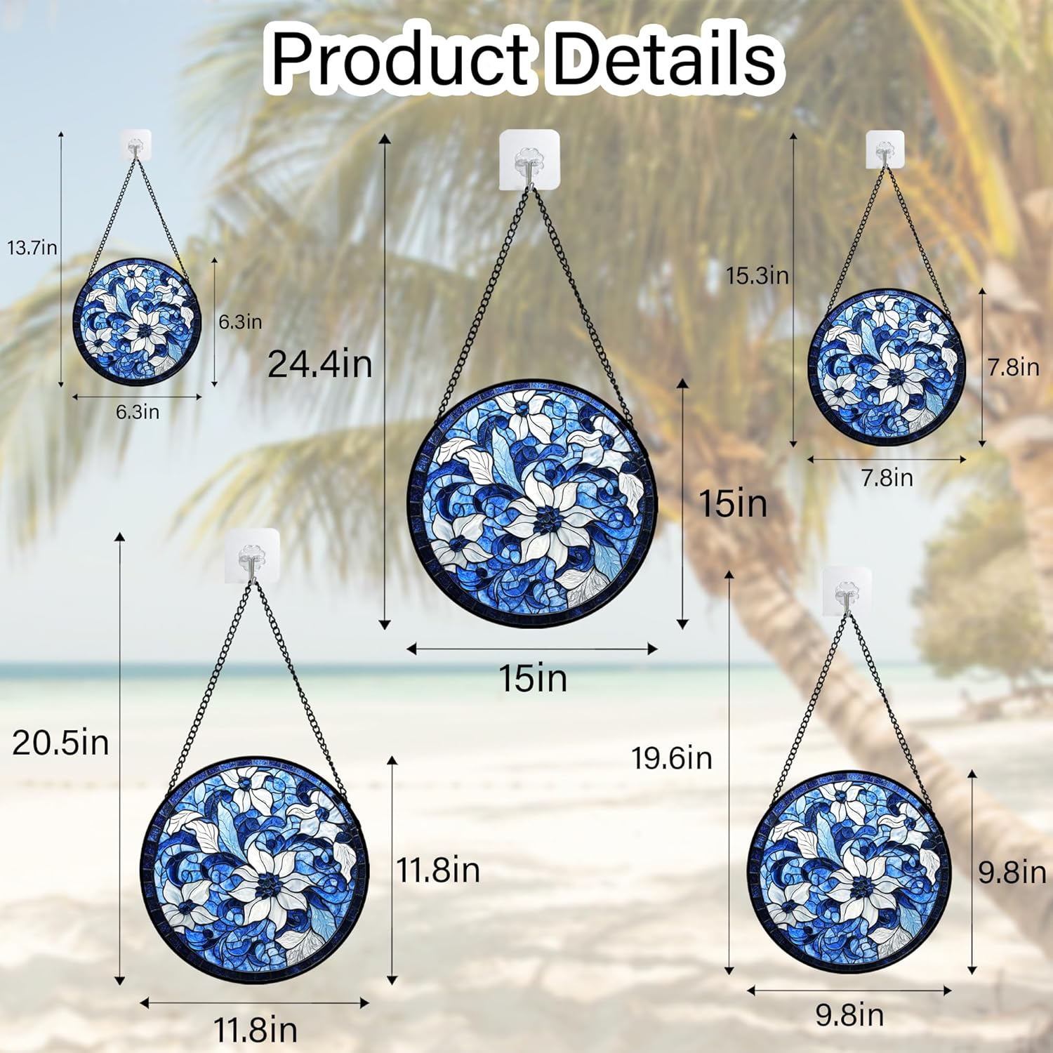 Stained Glass Window Hanging - Blue White Flowers Suncatcher for Doors Garden Patio Boho Style Sun Catchers Decor Christmas Mother's Day Birthday Gifts for Women Men Mom Nana Friend 6.3 in