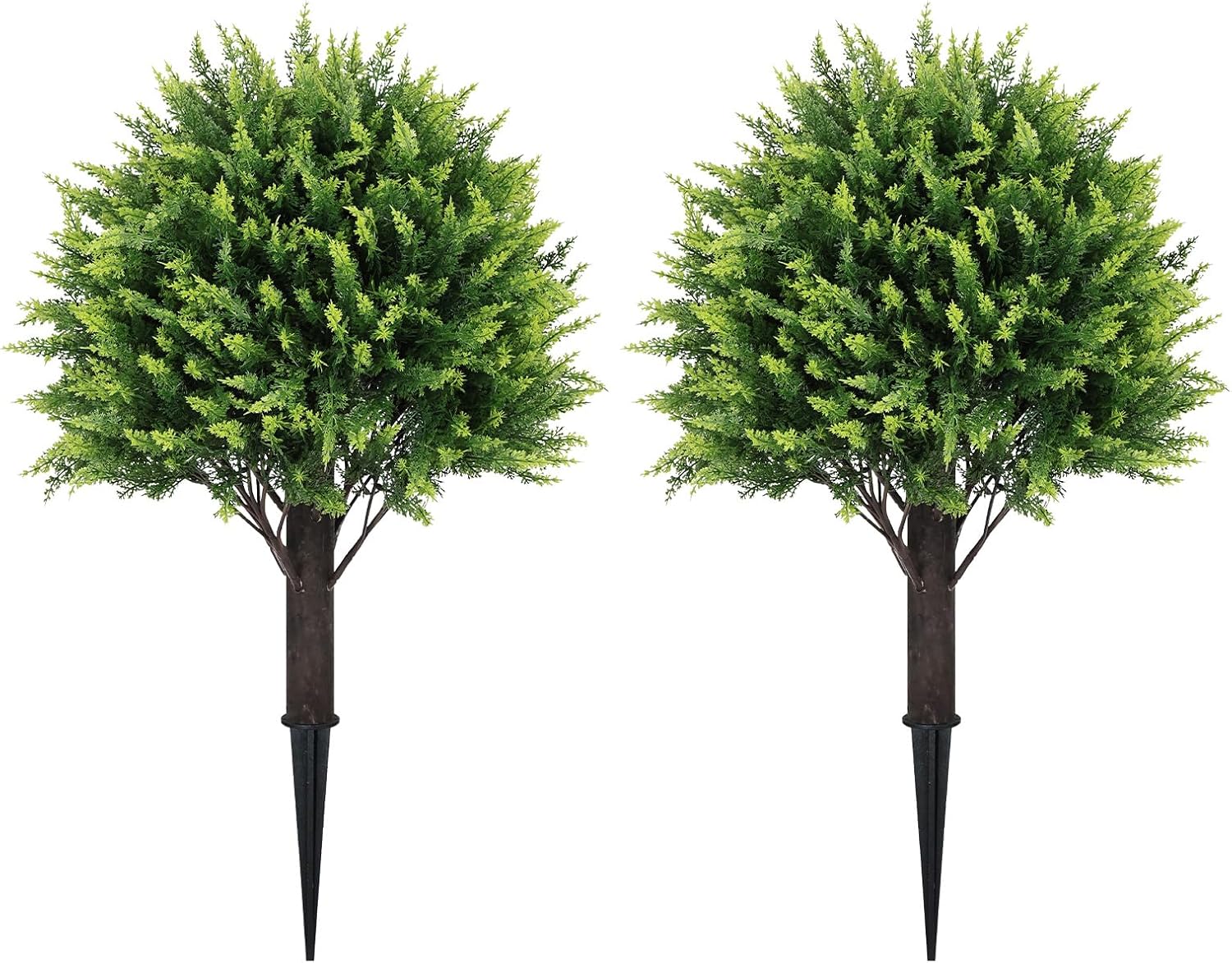 24" Artificial Cedar Topiary Ball Bushes, Set of 2 UV Resistant Fake Trees Outdoor Shrubs with Ground Spike, Weatherproof Faux Plants for Planter, Front Porch, Garden, Yard, Patio Decor