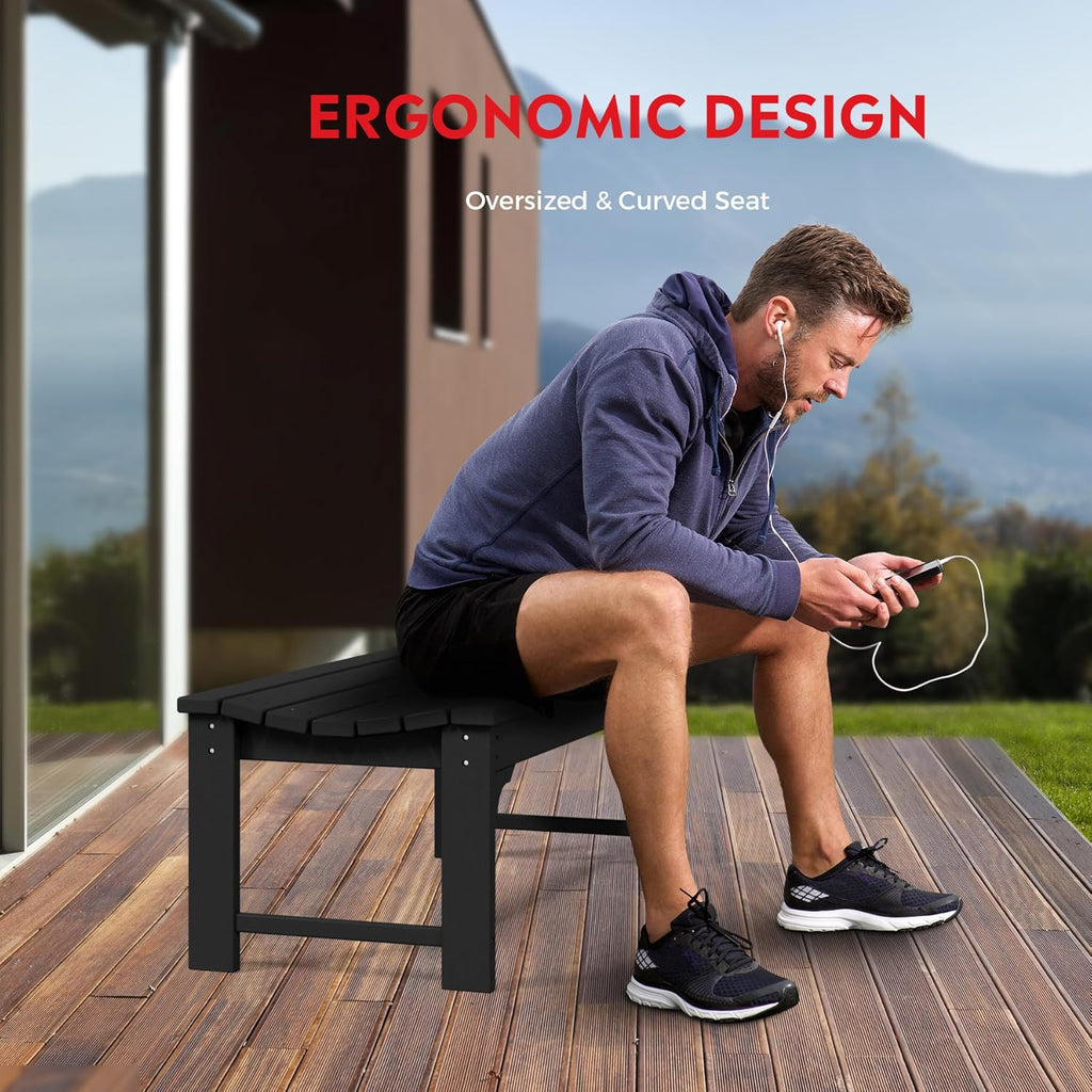Outdoor Benches Weatherproof, All Weather Resistant Park Bench Poly Lumber Backless Garden Bench Seat for Entryway Front Porch, Black