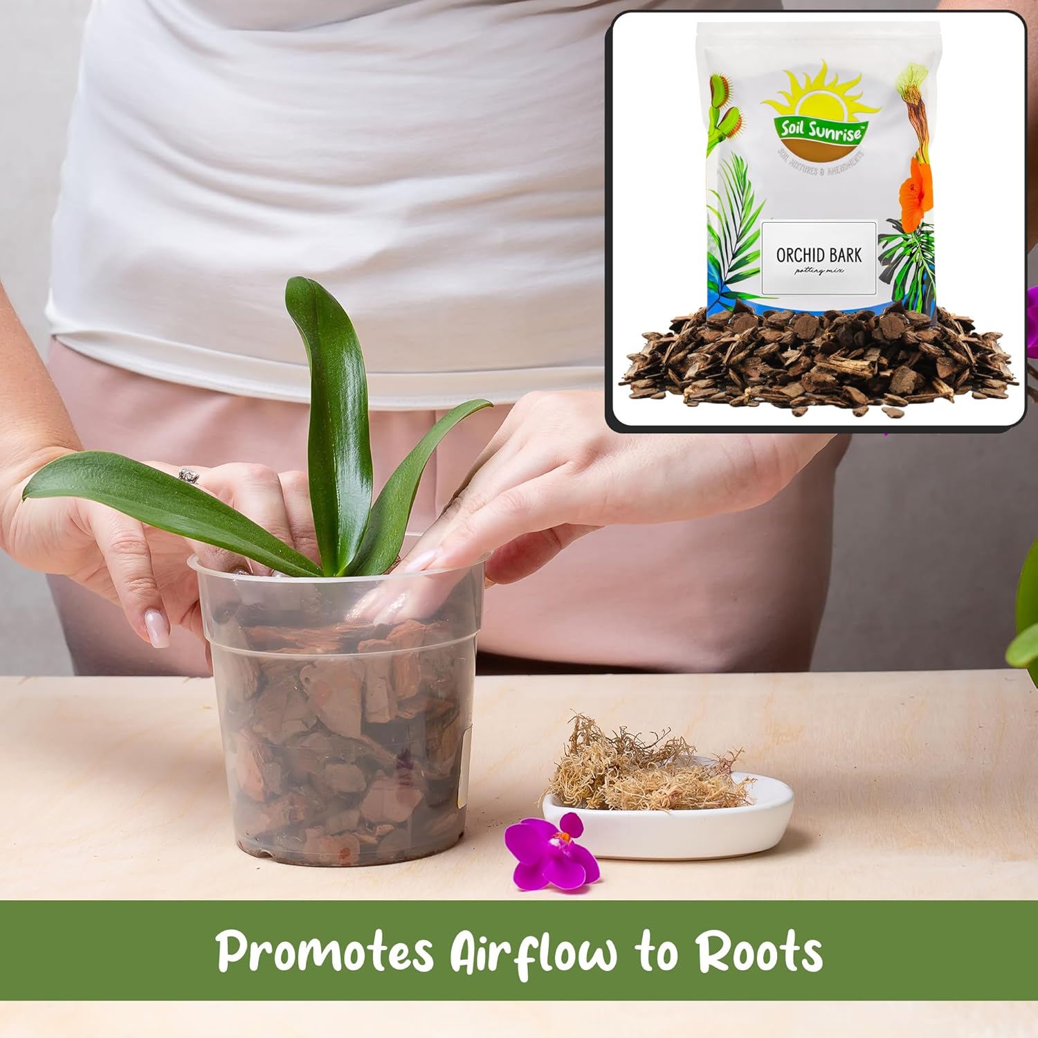 100% Organic Orchid Potting Bark (8 Quarts), All-Natural USA-Sourced Pine Bark Orchid Mix Additive