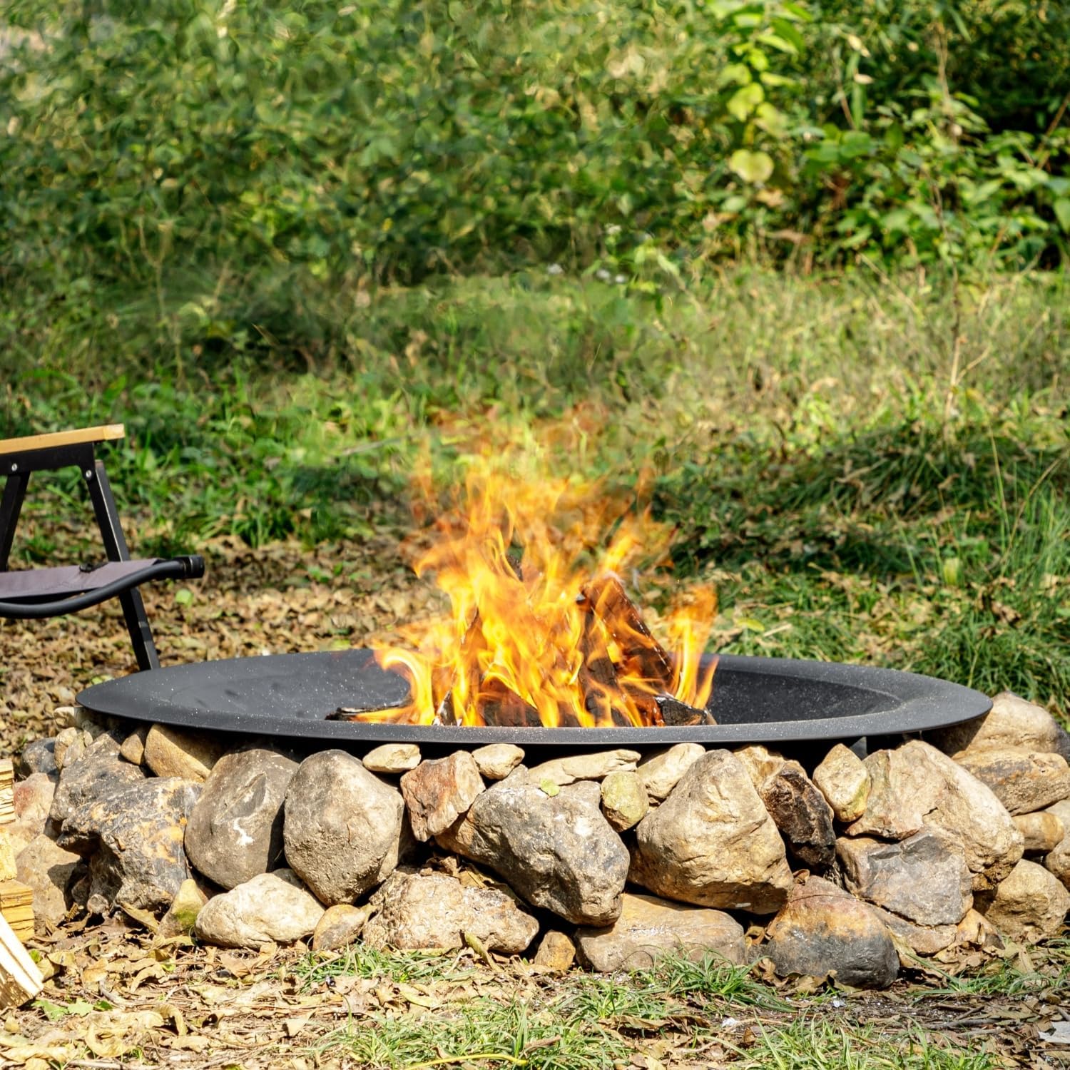 35 inch Steel Fire Bowl for DIY or Replacement Existing Fire Pits, Wood Burning Fire Pit Bowl with Spark Screen &Fire Poker, Fireplace for Backyard, Porch, Deck, Camping, BBQ (Circle Dot)