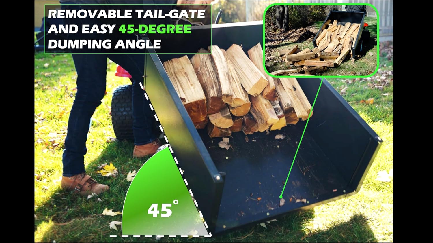 Yard Commander - 400LB Heavy Duty Tow Behind ATV Trailer Steel Dump Cart - 10-Cubic Feet Capacity - Garden Utility Trailer - Trailers with Removable Tailgate for Riding Lawn Mower Tractor