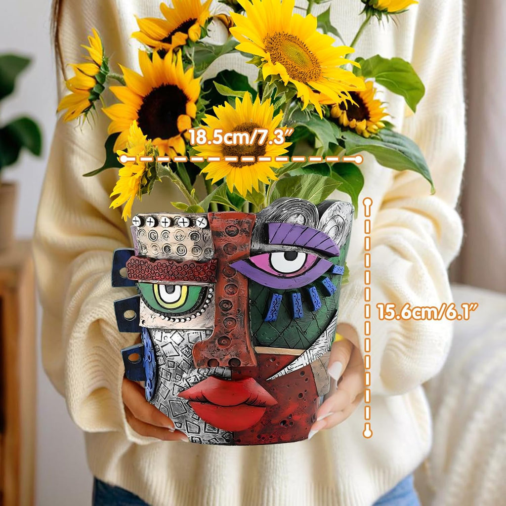Brutalist Abstract Face Planters Pots, Unique Abstract Flower Pot Head Planter Pot Ornaments Resin Picasso Flowerpot with Drainage Hole for Indoor and Outdoor Plants Home Decor (Serious)