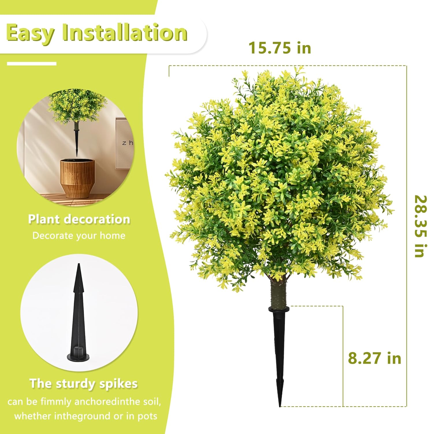 28" Artificial Boxwood Topiary Tree Yellow– UV Resistant Outdoor Faux Topiary Plant, Realistic Fake Topiary Bush for Porch, Patio, Front Door, Fake Evergreen Tree Home Decor