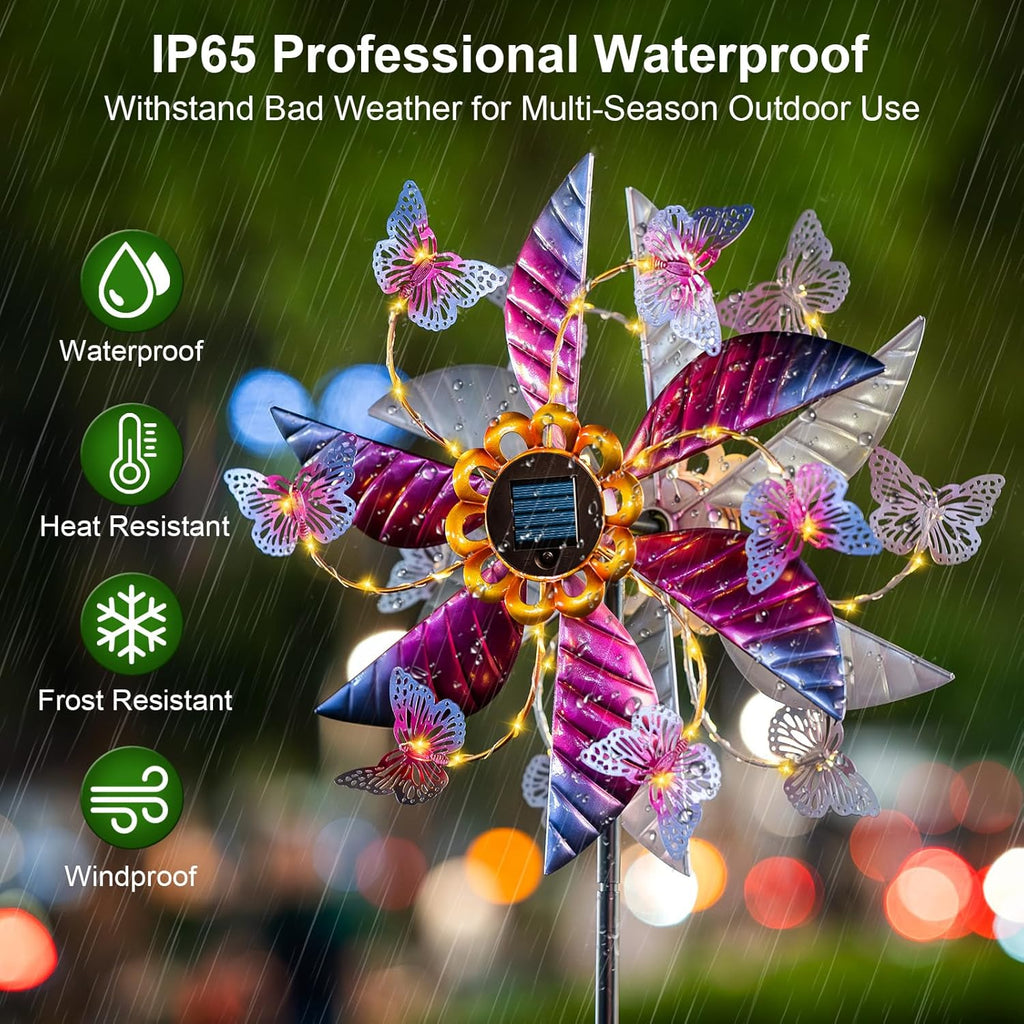 Solar Wind Spinners for Yard and Garden - 61.5 Inch 360° Metal Large Wind Sculptures Outdoor Clearance Kinetic Windmills with Vine String Shining LED Lights for Patio, Lawn Garden Decoration