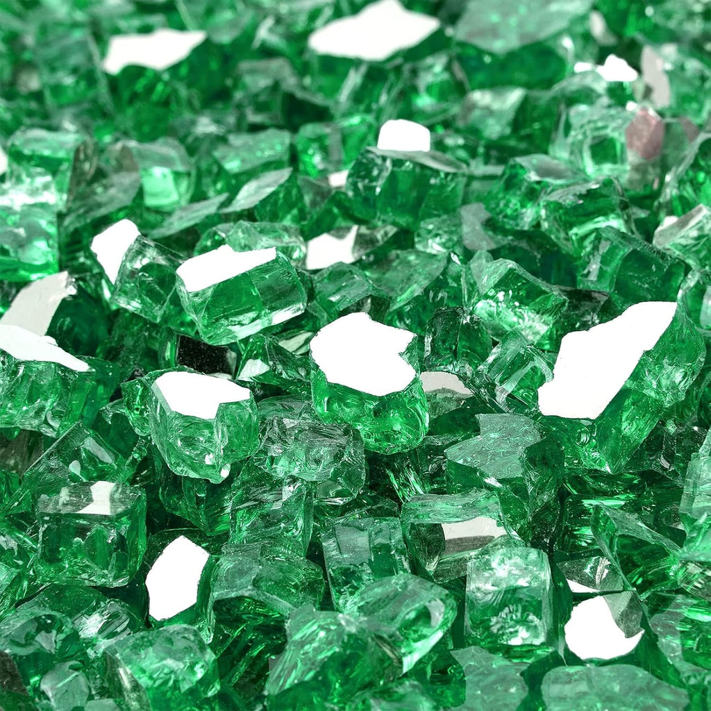 Mr. Fireglass 10 Pounds Fire Glass - 1/4 Inch High Luster Reflective Tempered Glass Rocks for Fireplace Fire Pit Table and Landscaping, Light Green