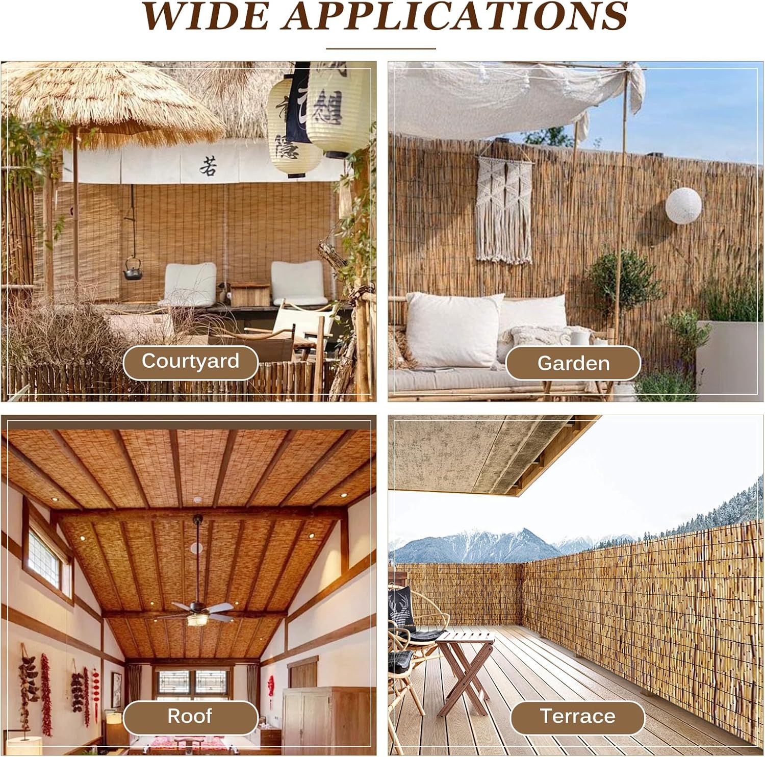 Natural Reed Fencing Rolls: Privacy Bamboo Fence 3/4/5/6ft High Roll Reed Screen, Decorative Bamboo Fencing for Outdoor Balcony Patio Garden Backyard,with Cable Zip Ties(Coffee, 3.3x16.4ft)