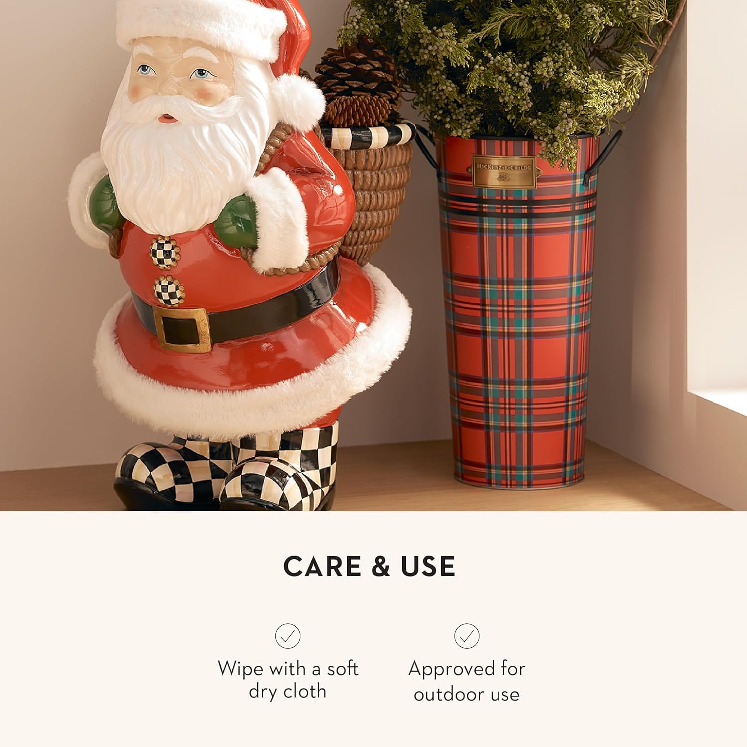 MACKENZIE-CHILDS Galvanized Flower Buckets, Decorative Metal Buckets, Tartastic, Set of 3