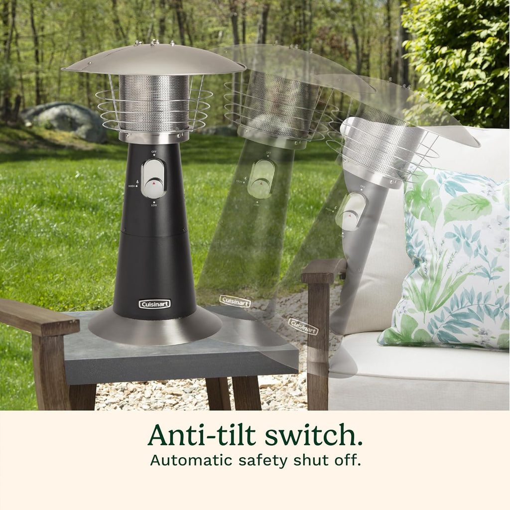 Cuisinart Portable Tabletop Patio Heater, 11,000 BTU Outdoor Propane Heater with Safety Tilt Switch and Adjustable Heat, Burner Screen Guard, 30 sq. Foot Heat Range, Black