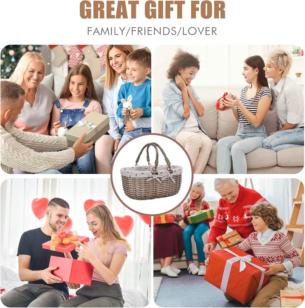 G GOOD GAIN Oval Picnic Basket with Folding Handles, Willow Hand Woven Shopping Basket, Bath Toy Kids Toy Storage Gift Packing Basket, Wicker Empty Easter Eggs and Candy Small Gift Basket. Beige