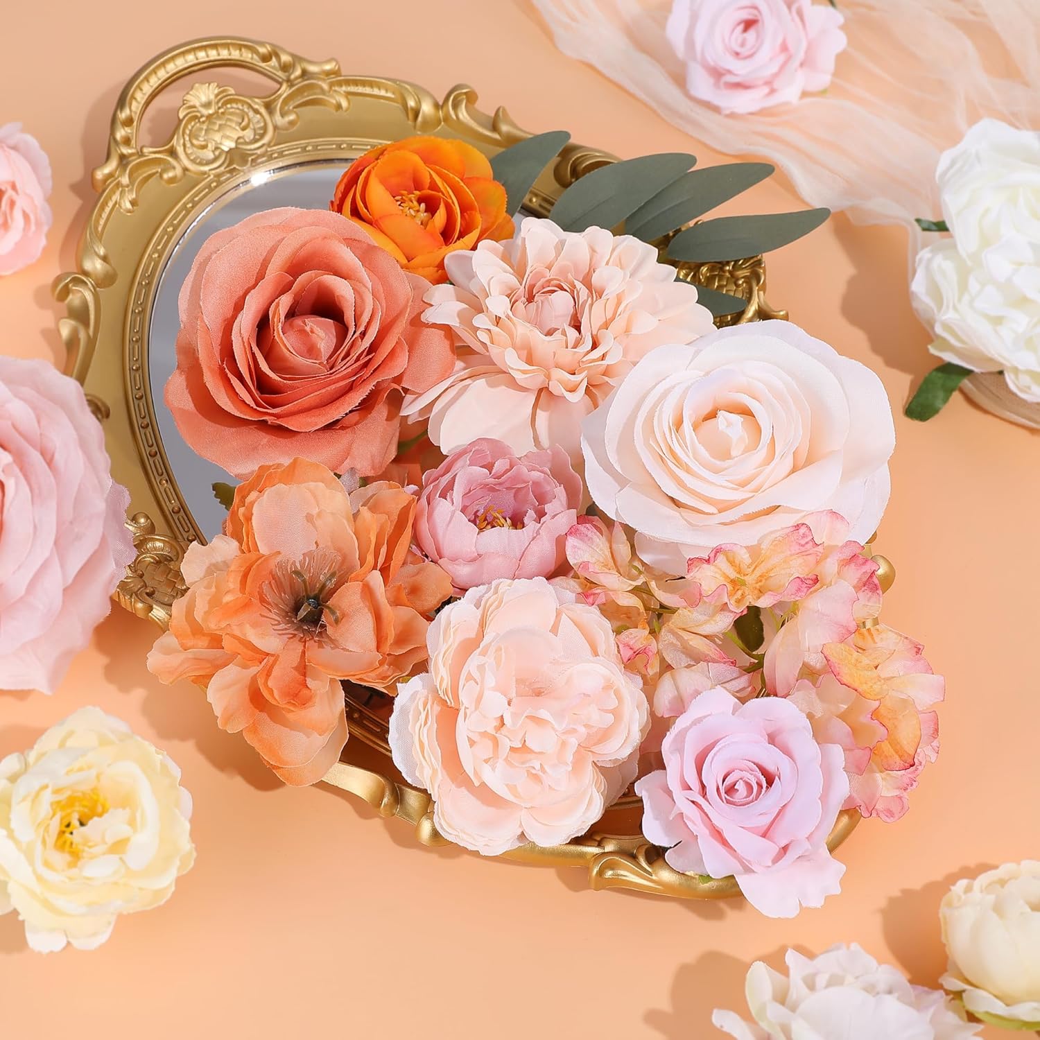 AGIRL Rose Artificial Flowers Combo Fake Flowers Rose Silk Flowers with Stems for DIY Wedding Bouquets Centerpieces Arrangements Table Decor Bridal Baby Shower Party Home Fall Decor (Champagne)