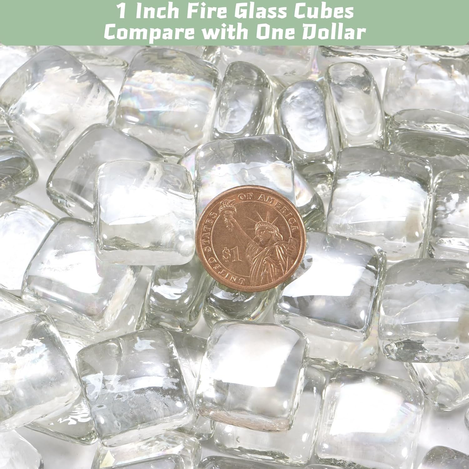 Clear Fire Pit Glass Cube, Tempered Glass Bead for Fireplace, Firepit Indoor or Outdoor, Propane and Natural Gas, 20 Pounds Fire Rocks, Heat Resistant, No Poping, Crystal Reflective