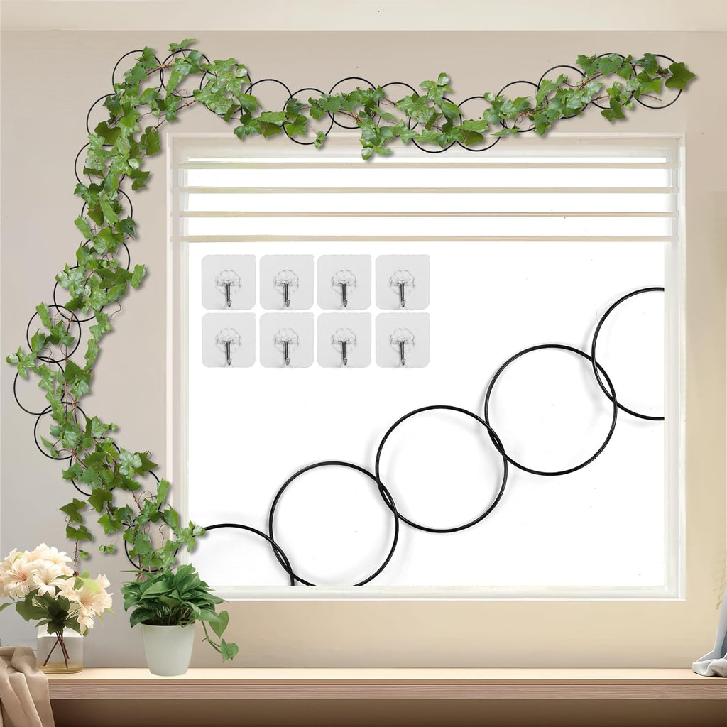 24 Pcs Chain Trellis for Climbing Plants, 120 Inch Long Metal Plant Trellis Indoor Outdoor, Garden Wall Vine Support Trellis, Plant Accessories for Ivy, Peonies, Circle Design Black
