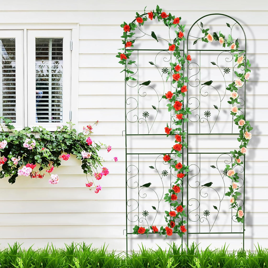 Metal Garden Trellis for Climbing Plants, 2 Pack 86.5" x 19.7" Black Plant Trellis Outdoor, Clematis Rrellis Outdoor, Arched Decoration Suitable for lawns, Gard