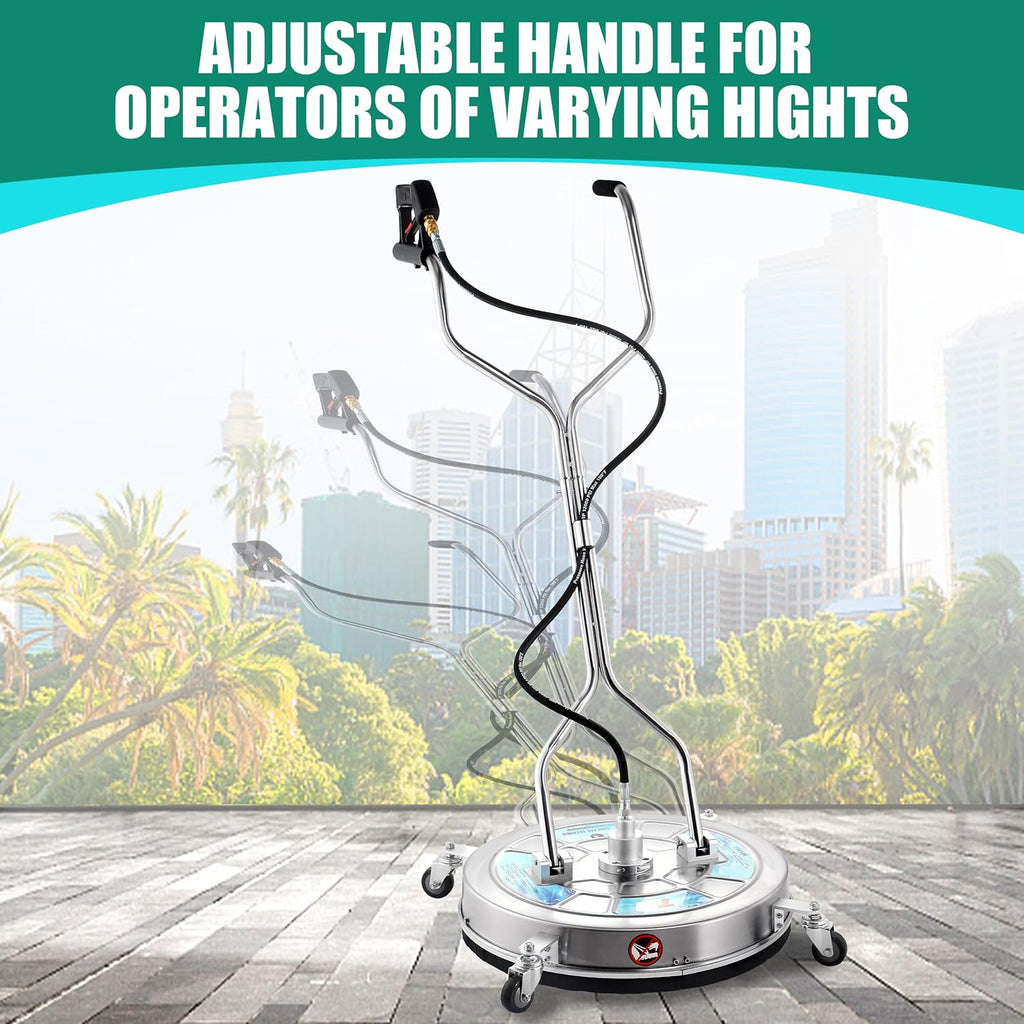 Tool Daily 24" Pressure Washer Surface Cleaner Attachment with Dual Handles, Stainless Steel Driveway Cleaner for Power Washer with Wheels, Pressure Wash Concrete, 4500 PSI
