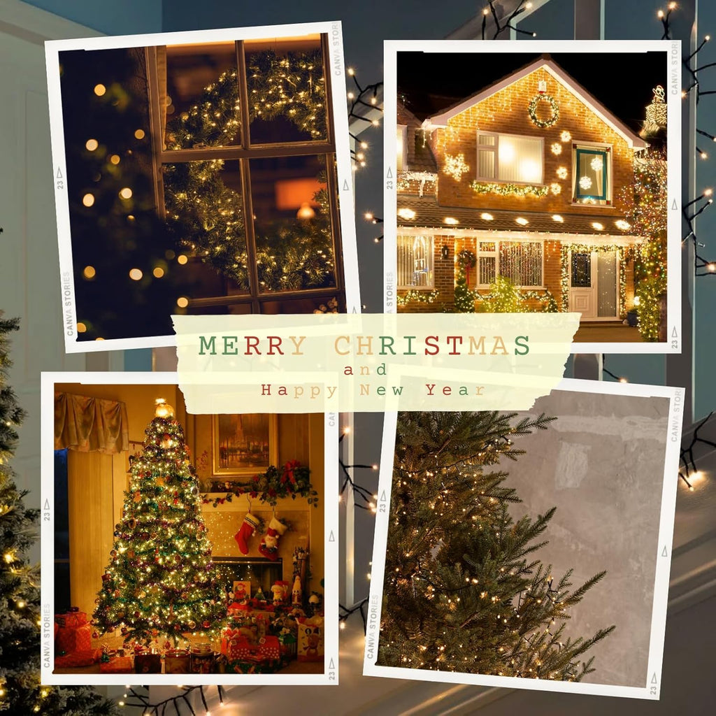 Solar String Lights Outdoor Waterproof 4PK 400LED 132FT Twinkle Lights Auto On/Off Solar Powered LED Fairy Light Green Wire with 8 Modes for Christmas Tree Party Wedding Garden Decoration (Warm White)