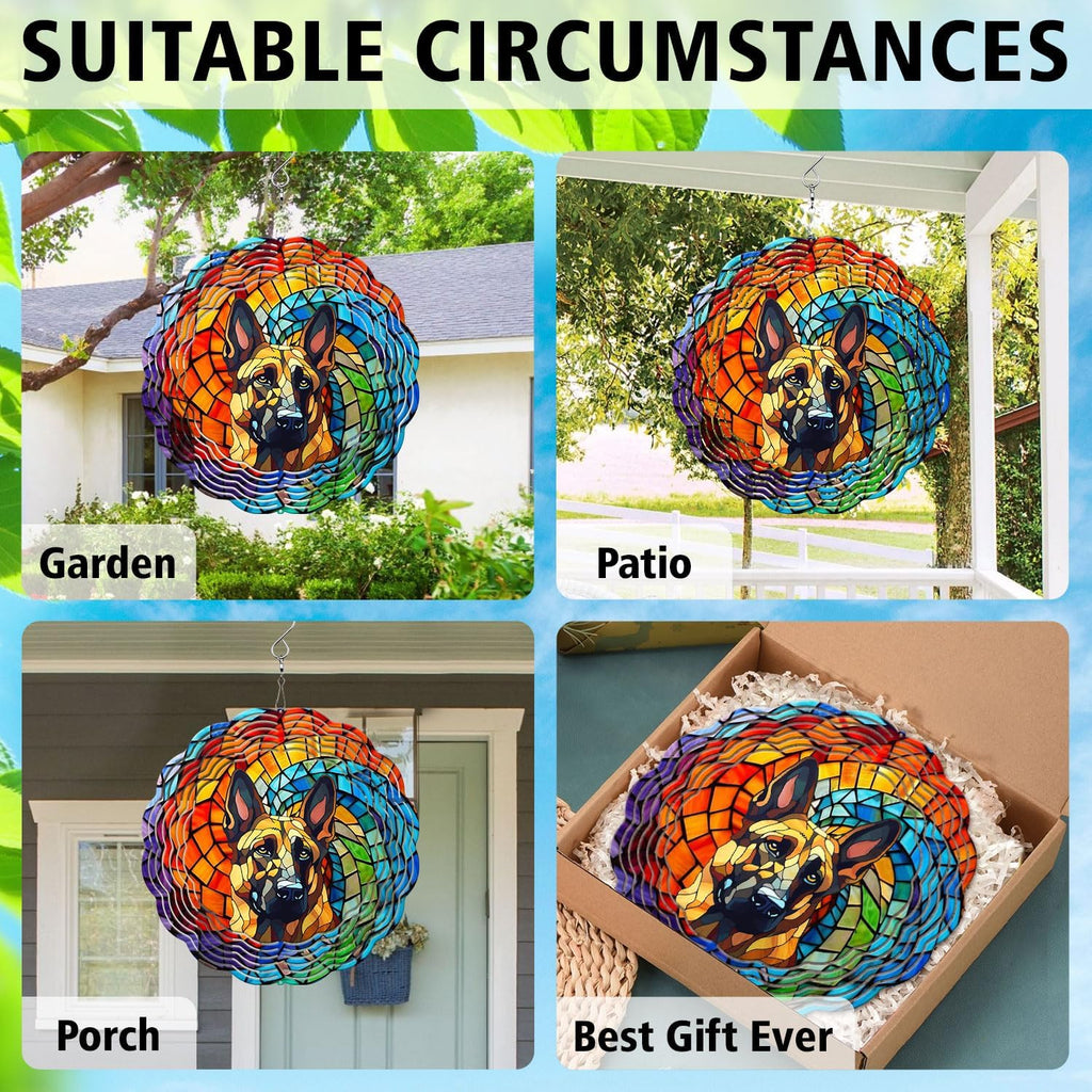 German Shepherd Yard and Garden Wind Spinner, Unique 3D Hanging German Shepherd Wind Spinner