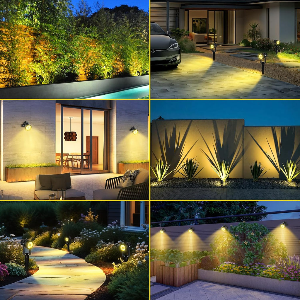 T-SUN Solar Spotlights 2W Outdoor LED Landscape Spot Light, 2-in-1 Waterproof Solar Powered Wall Lights Auto ON/Off with Dual Headlamp for Garden, Yard, Pathway(Warm White)