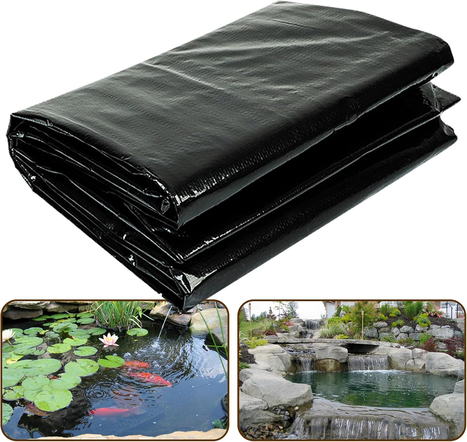 yeezoo 10X10FT Reinforced PE Pond Liner, KOI Pond Liners for Outdoor Ponds, Enhanced 5-Layer Structure Pond Liner for Fish, Duck, Garden Raised Bed and Waterscape Pond(0.63oz/sq ft Thickness)