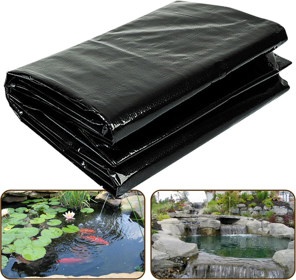 yeezoo 20x20FT Reinforced PE Pond Liner, KOI Pond Liners for Outdoor Ponds, Enhanced 5-Layer Structure Pond Liner for Fish, Duck, Garden Raised Bed and Waterscape Pond(0.63oz/sq ft Thickness)