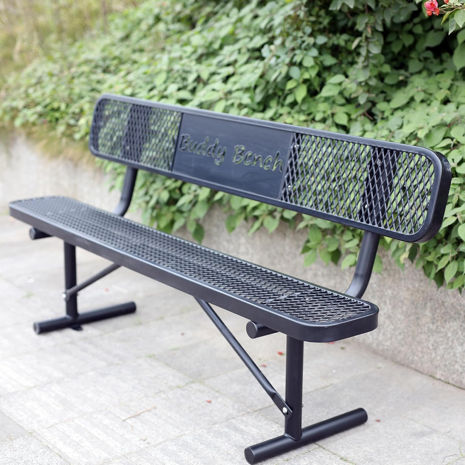 6 Feet Steel Park Bench for Outside, Outdoor Bench with Backrest & Portable Frame, Commercial Benches for Parks, School, Patio, Deck, Store,Black