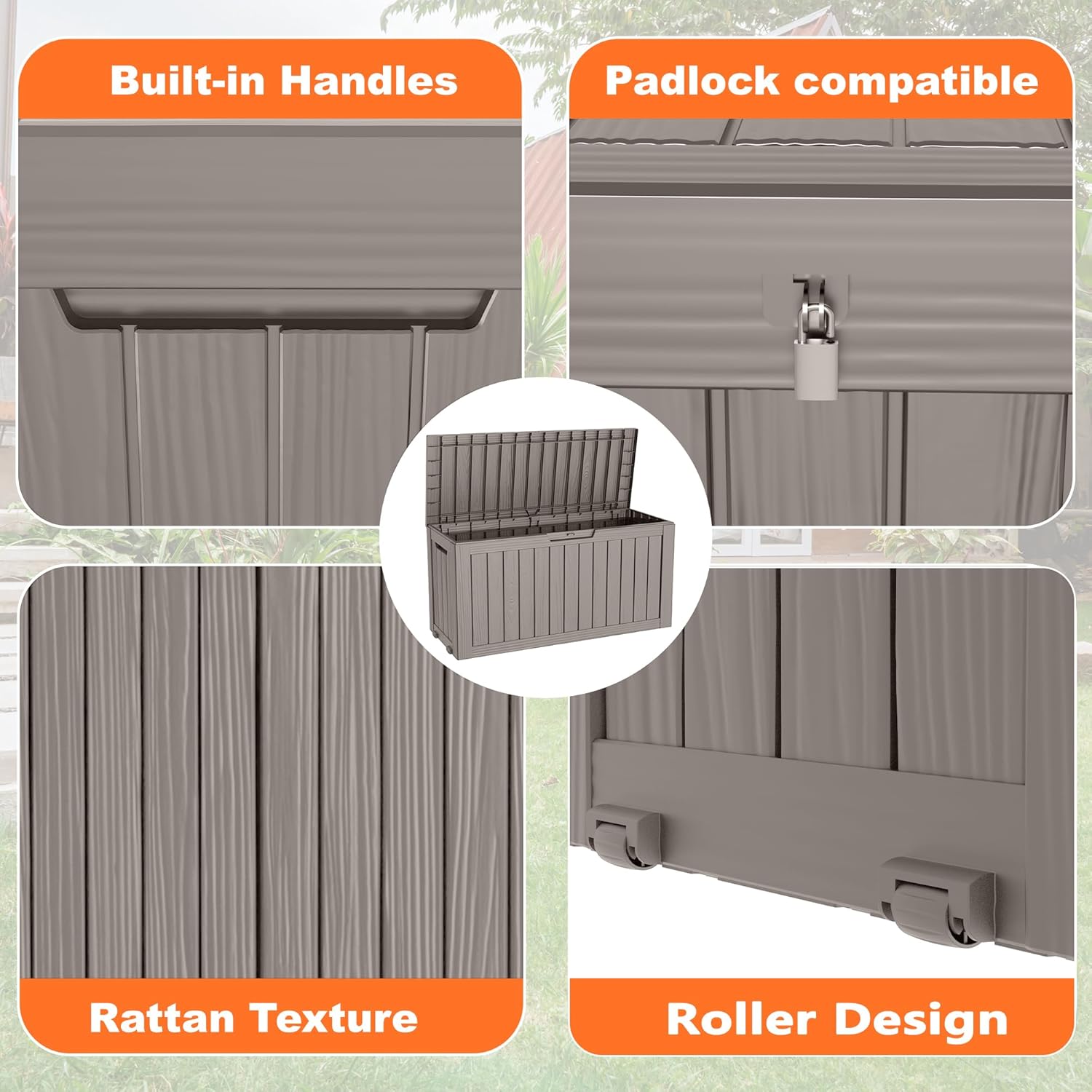 75 Gallon Resin Deck Box, Lockable Patio Outdoor Storage Box for Furniture, Garden Tools and Tools Storage, Waterproof Outside Storage Boxes - Grey