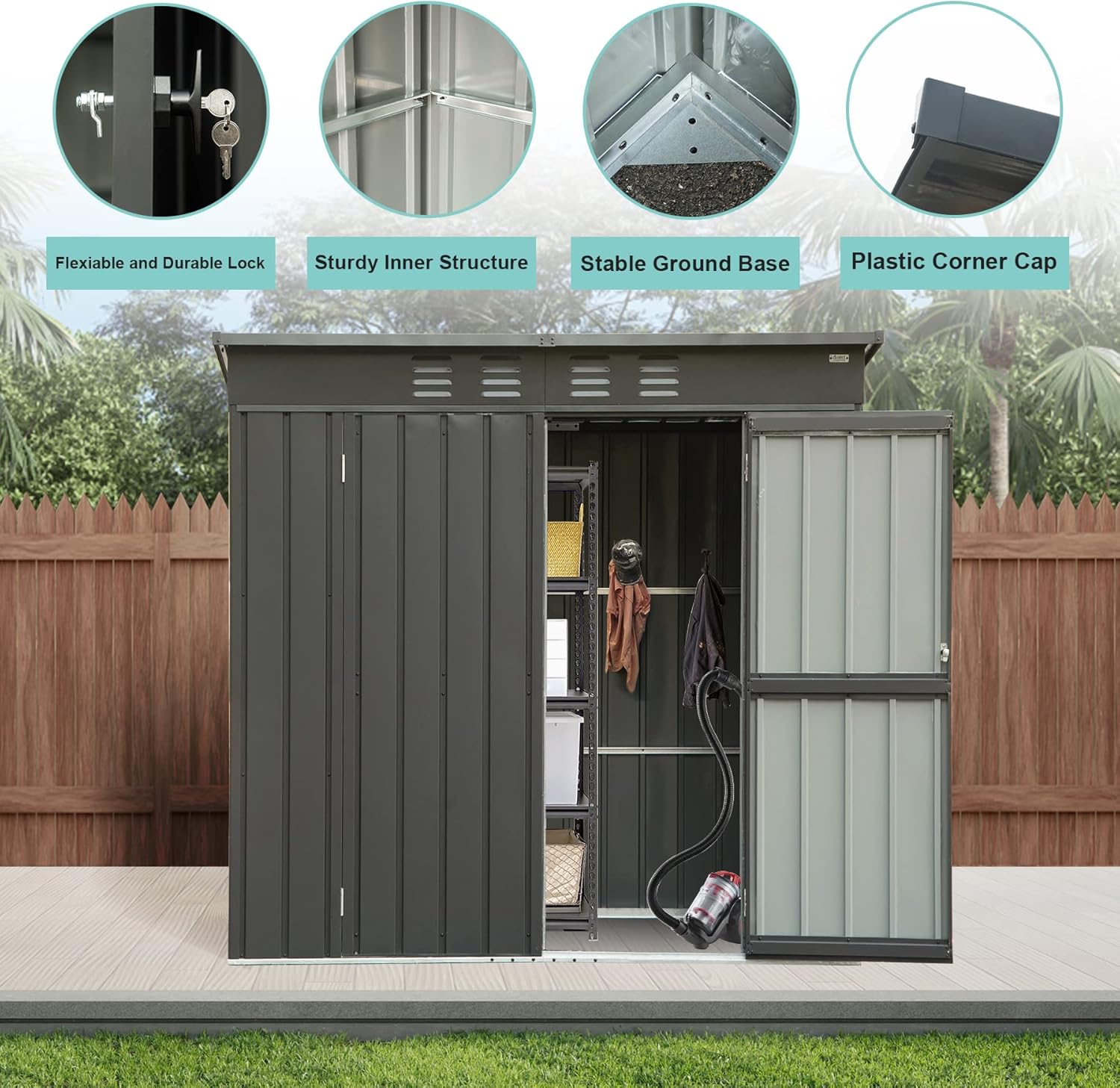 Domi Outdoor Storage Shed 6' x 4', Metal Waterproof Tool Shed Utility Storage House with Double Lockable Doors & Air Vent for Backyard Garden Lawn Patio